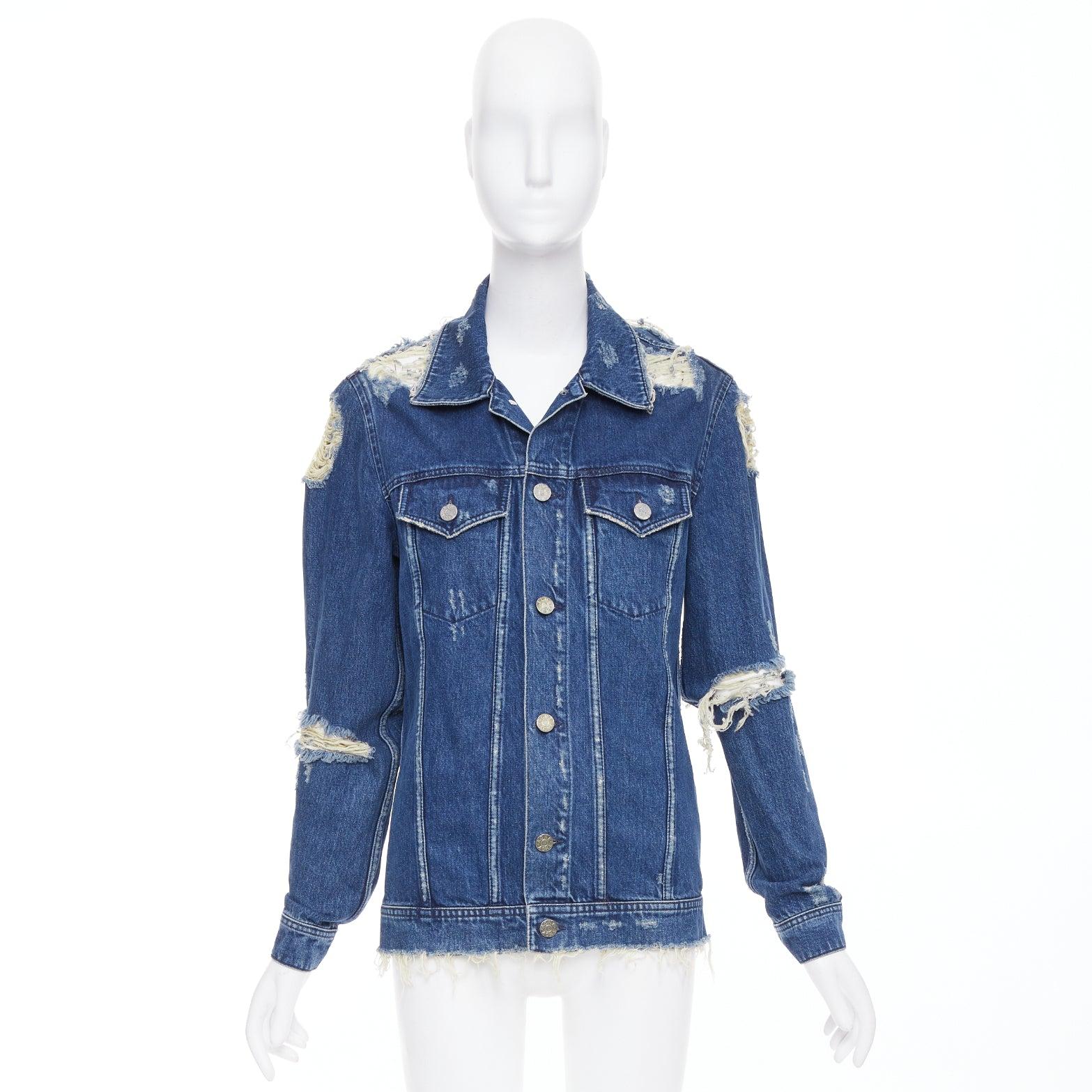 ACNE STUDIOS 2012 Fever Torn giacca in denim strappato blu tagliata FR34 XS in vendita 5