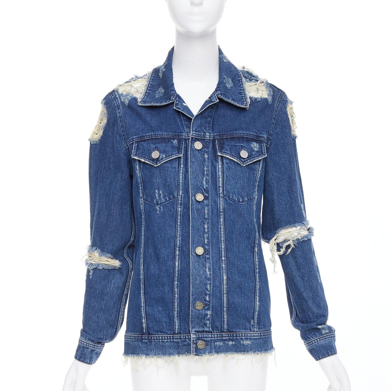 Blu ACNE STUDIOS 2012 Fever Torn giacca in denim strappato blu tagliata FR34 XS in vendita