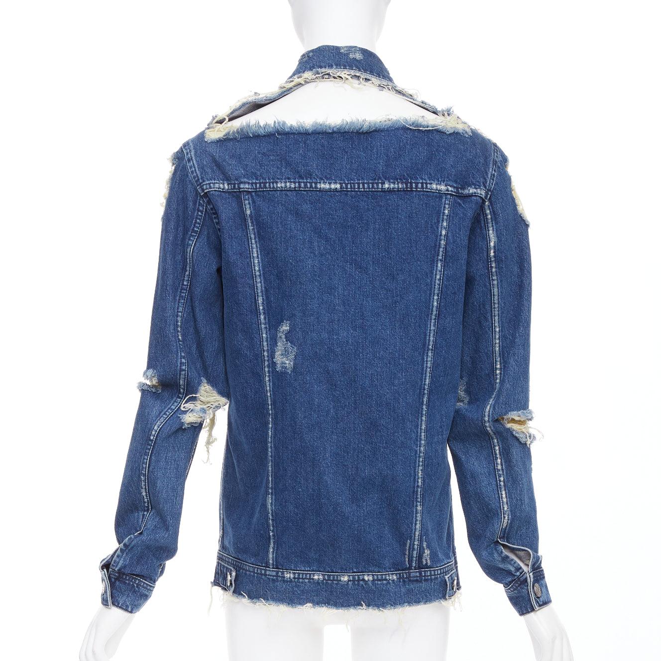 ACNE STUDIOS 2012 Fever Torn giacca in denim strappato blu tagliata FR34 XS in vendita 1