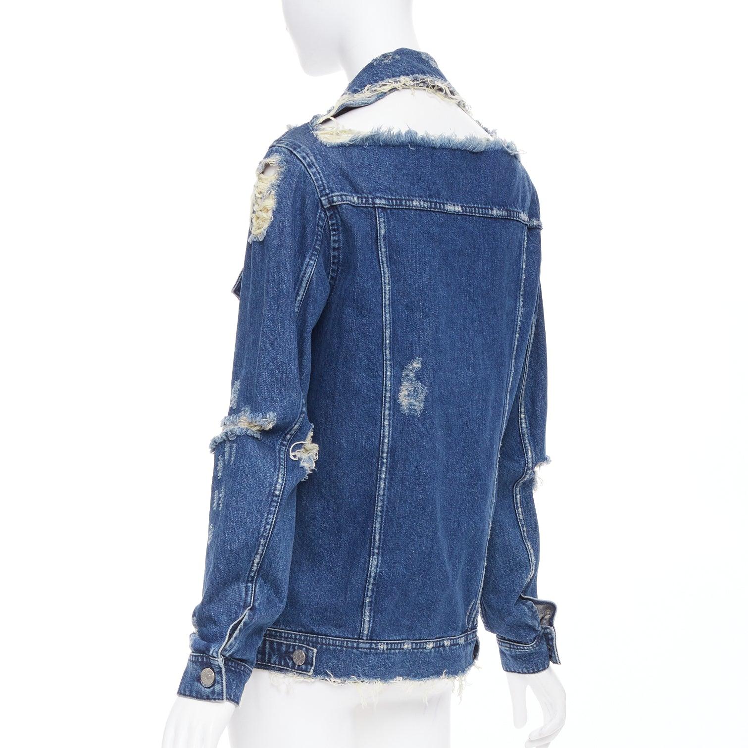 ACNE STUDIOS 2012 Fever Torn giacca in denim strappato blu tagliata FR34 XS in vendita 2