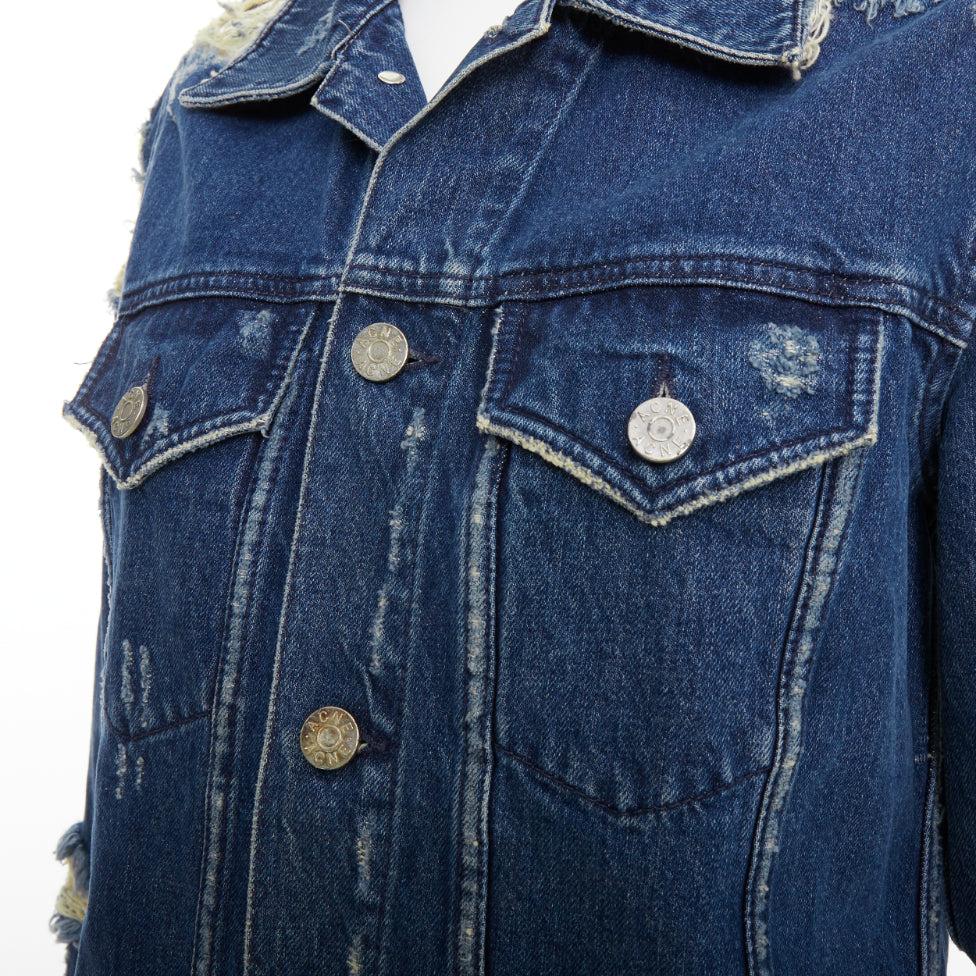 ACNE STUDIOS 2012 Fever Torn giacca in denim strappato blu tagliata FR34 XS in vendita 3