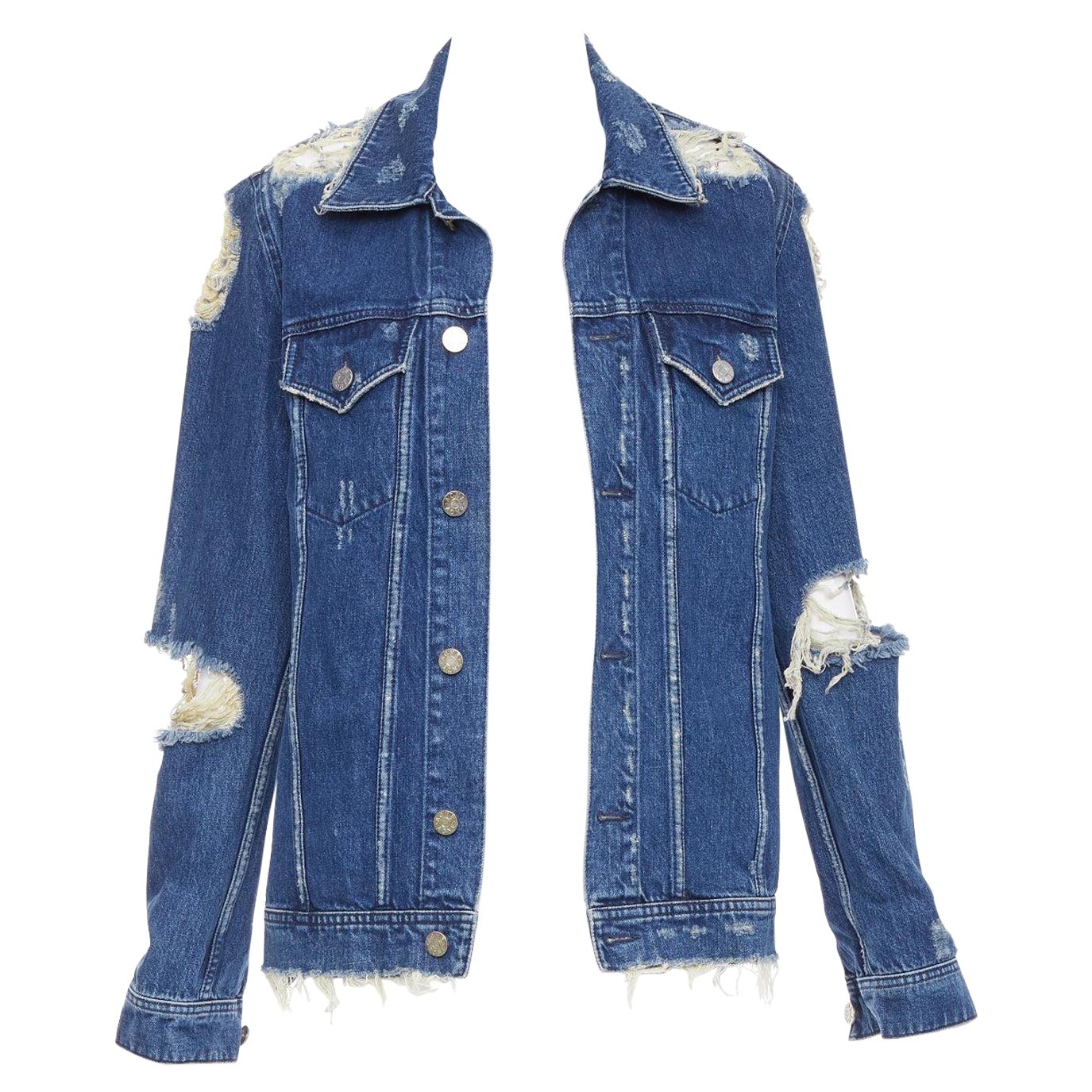 ACNE STUDIOS 2012 Fever Torn giacca in denim strappato blu tagliata FR34 XS in vendita