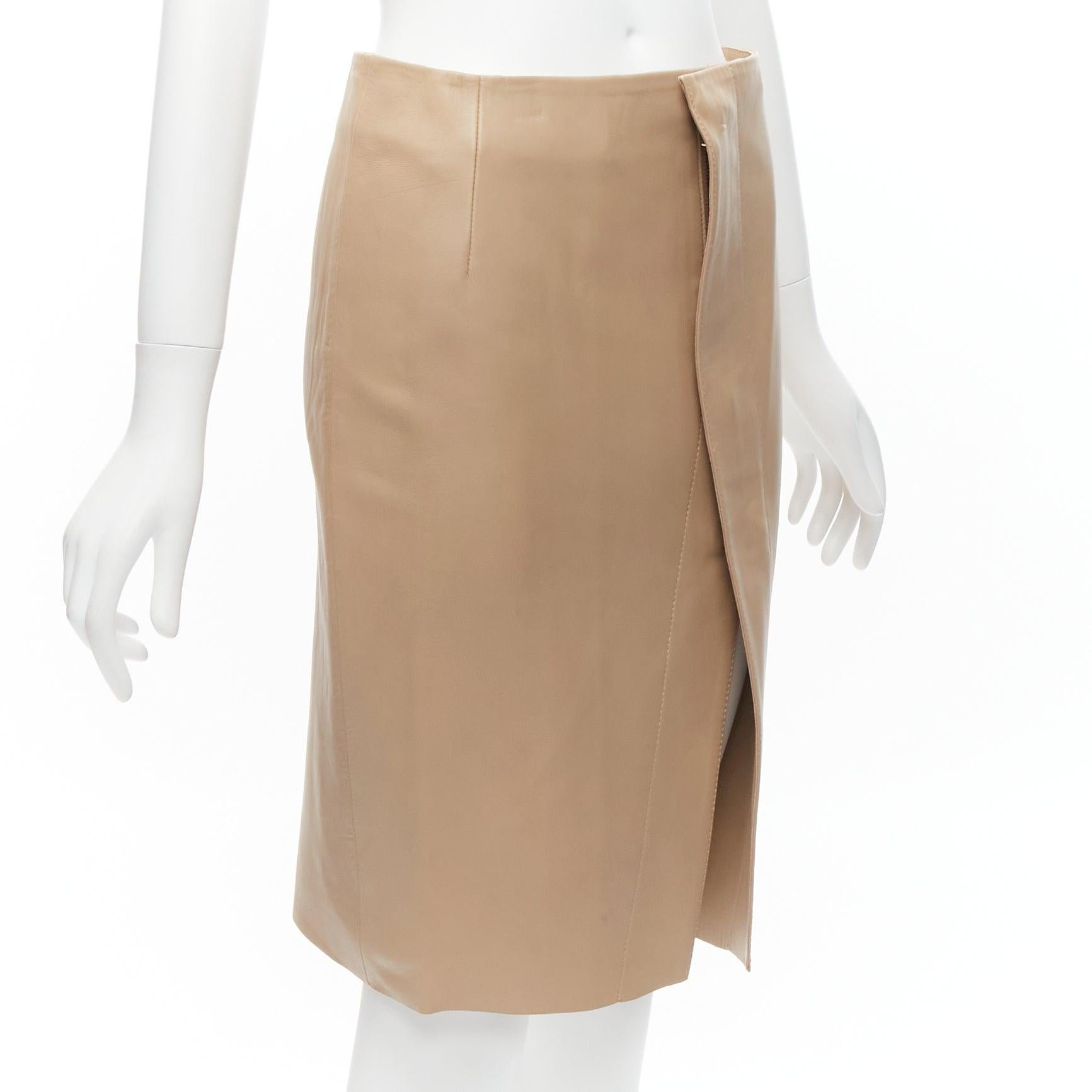 Beige ACNE STUDIOS 2014 beige calf leather minimalistic split front skirt FR34 XS For Sale