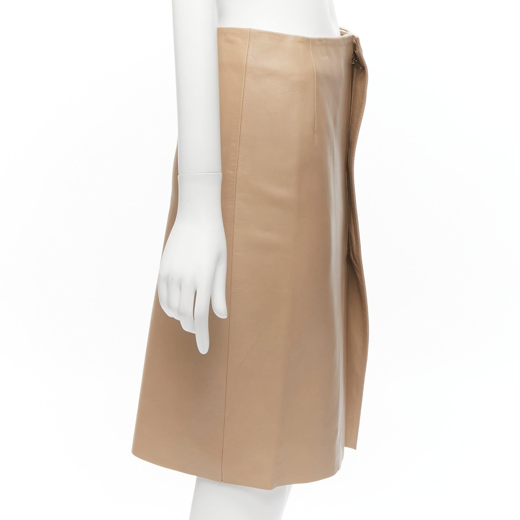 ACNE STUDIOS 2014 beige calf leather minimalistic split front skirt FR34 XS In Good Condition For Sale In Hong Kong, NT