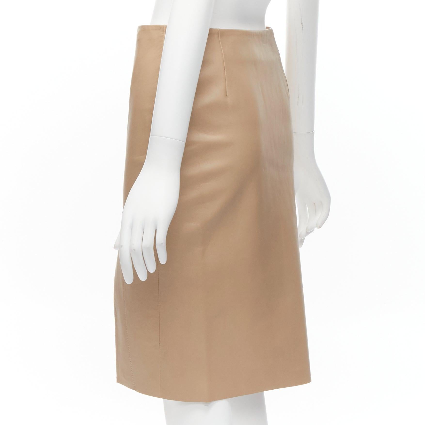 Women's ACNE STUDIOS 2014 beige calf leather minimalistic split front skirt FR34 XS For Sale