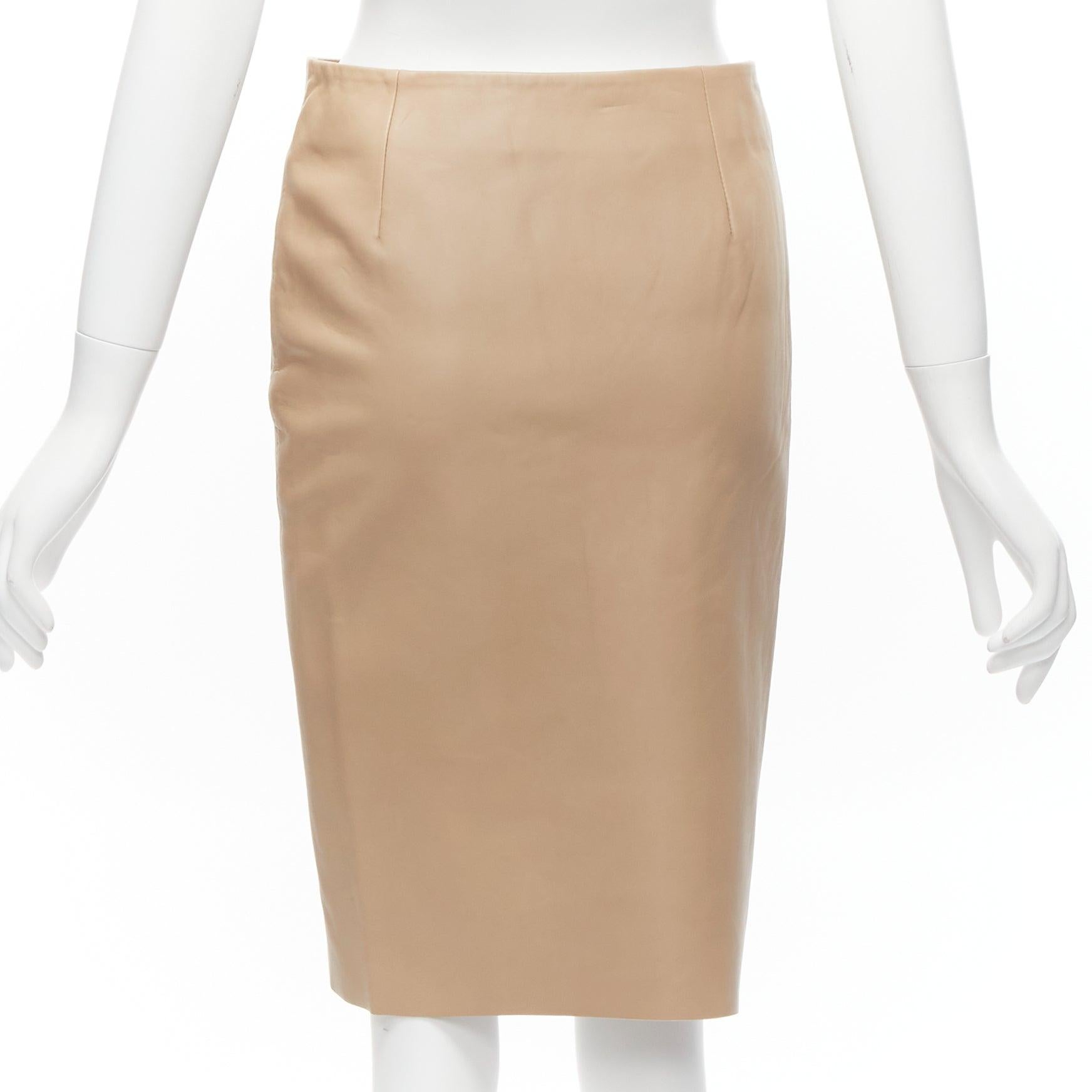 ACNE STUDIOS 2014 beige calf leather minimalistic split front skirt FR34 XS For Sale 1