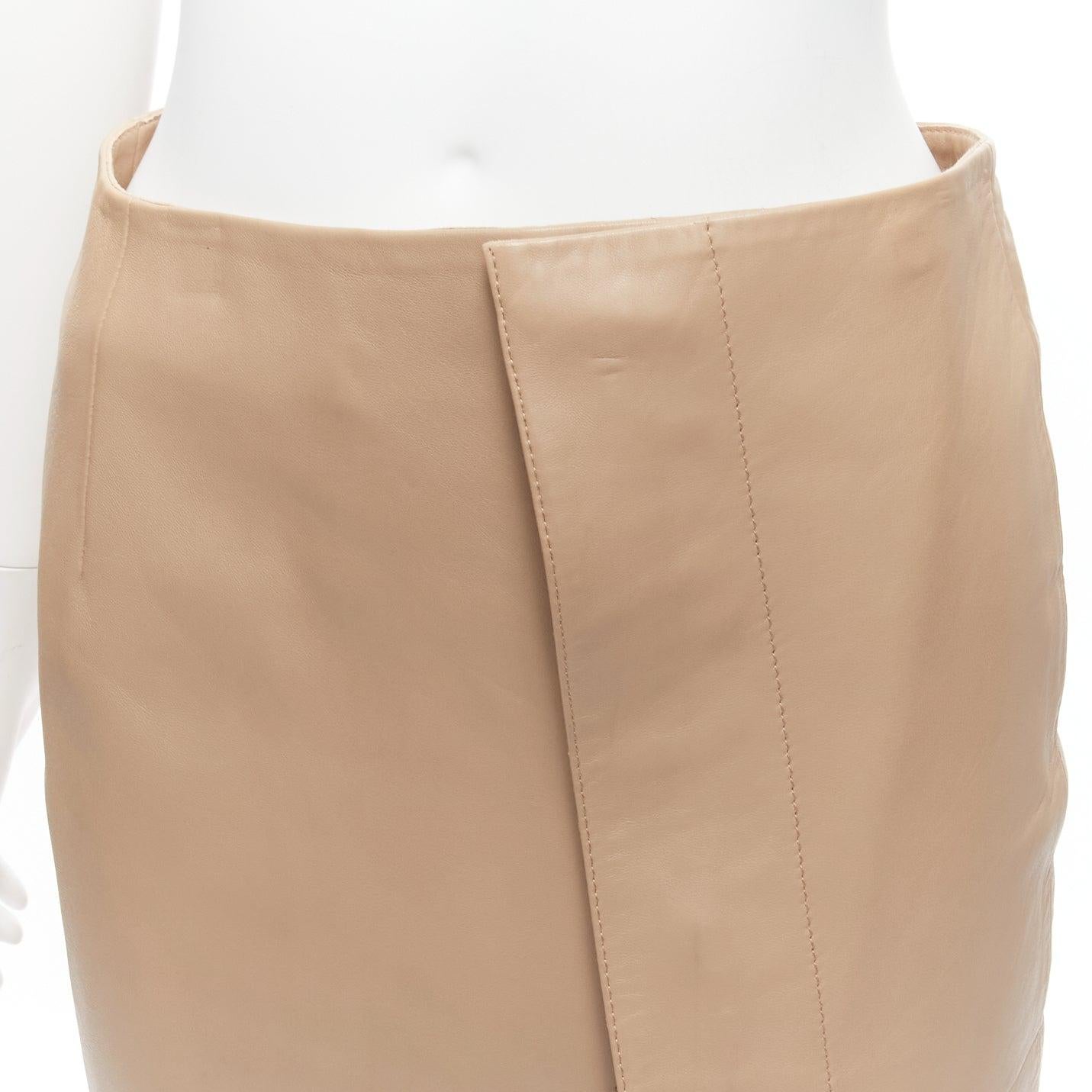 ACNE STUDIOS 2014 beige calf leather minimalistic split front skirt FR34 XS For Sale 2