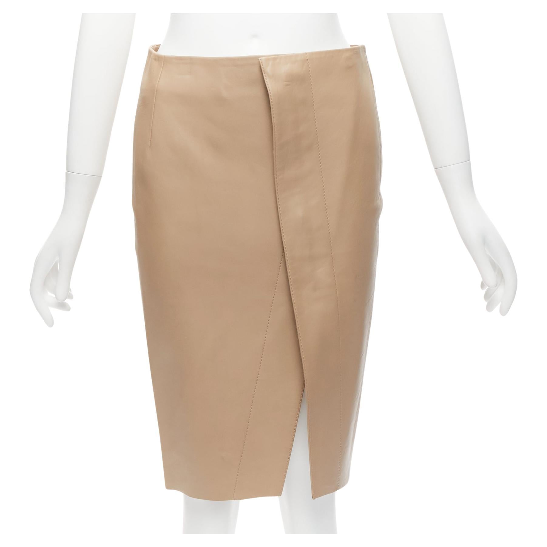 ACNE STUDIOS 2014 beige calf leather minimalistic split front skirt FR34 XS For Sale