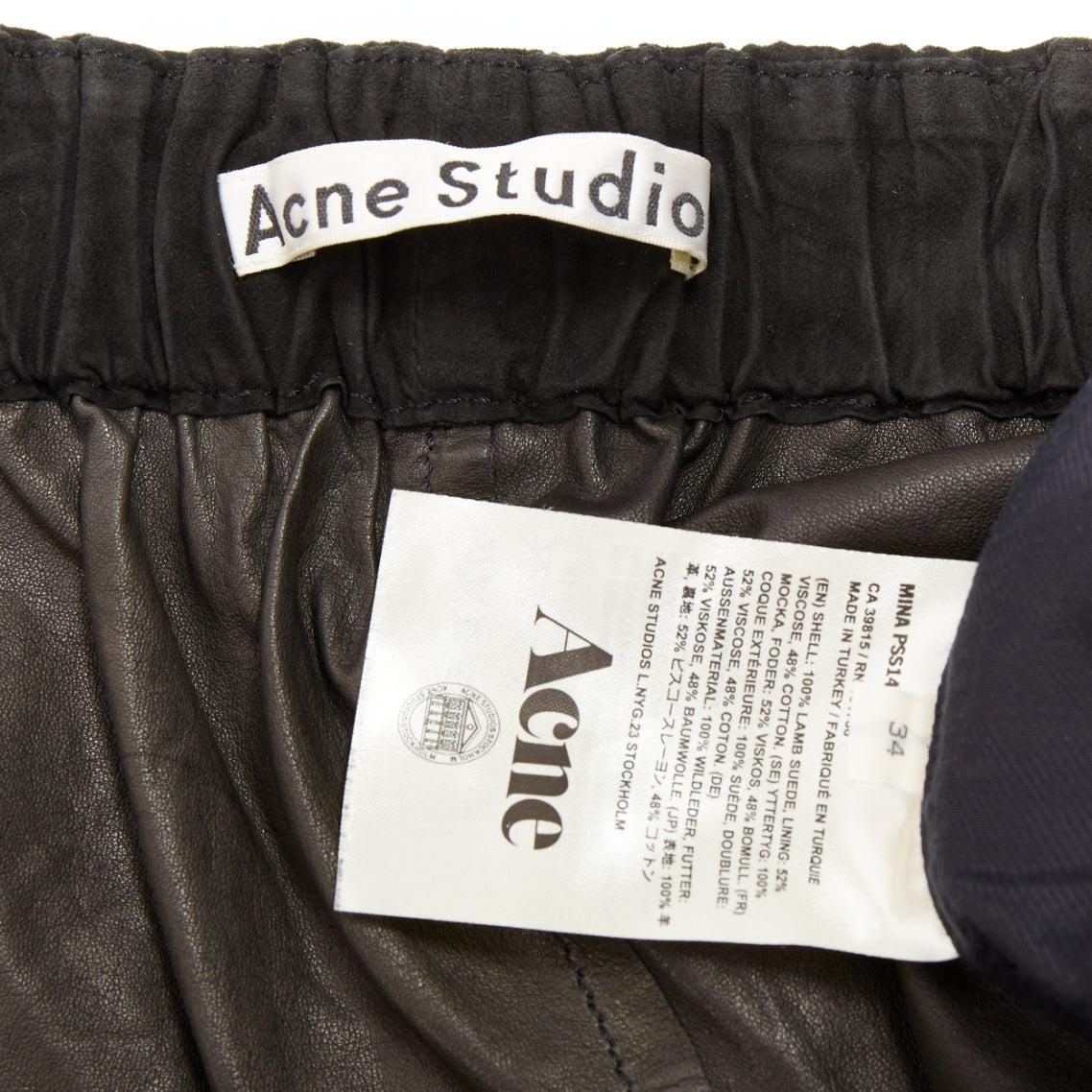 ACNE STUDIOS 2014 Mina falda con cremallera frontal de piel de cordero negra FR34 XS en venta 3