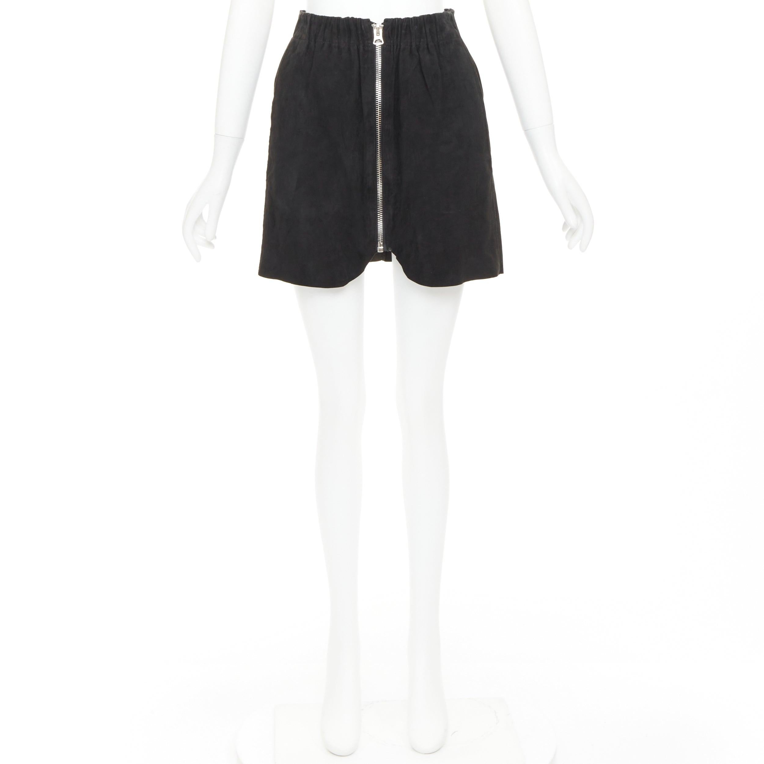 ACNE STUDIOS 2014 Mina falda con cremallera frontal de piel de cordero negra FR34 XS en venta 4