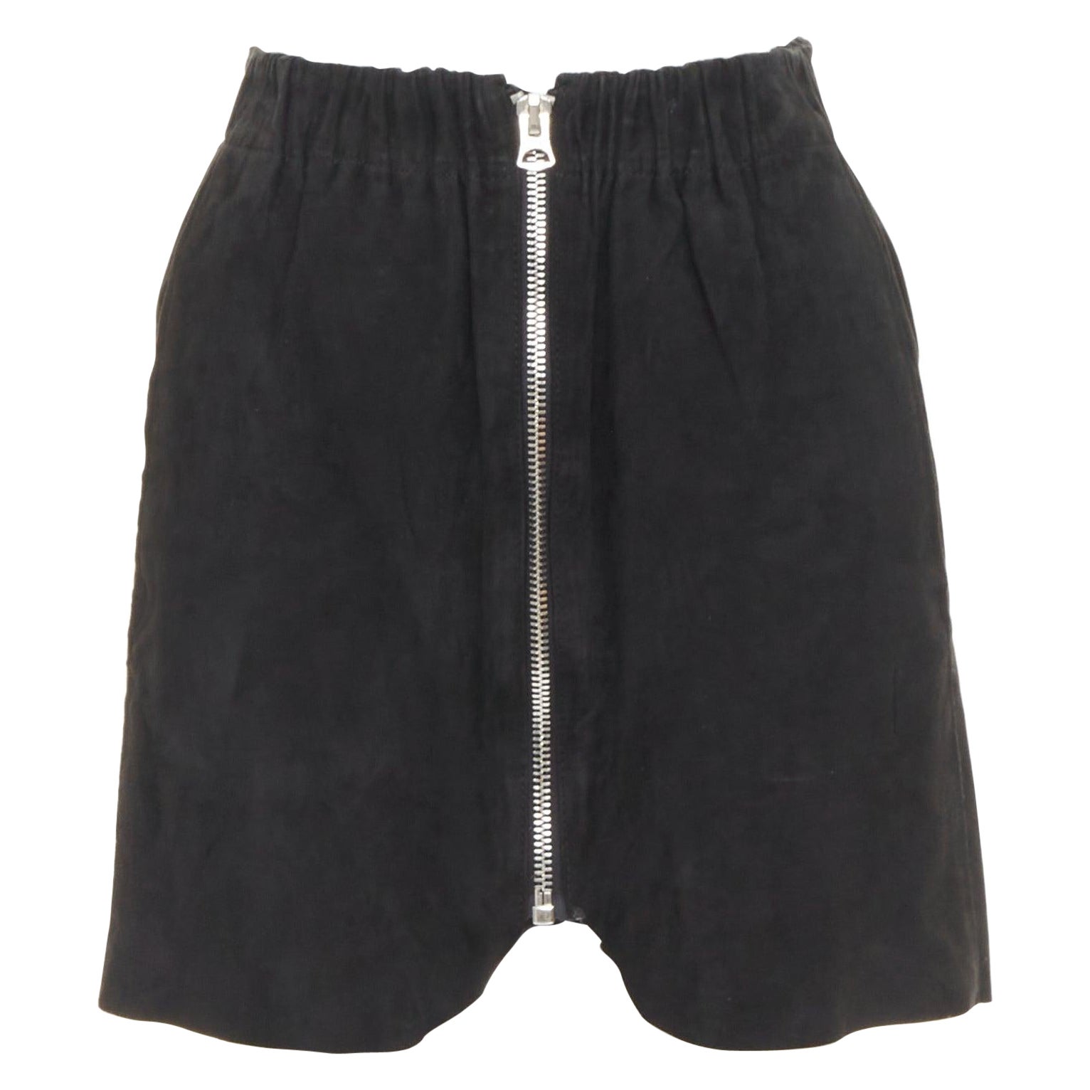 ACNE STUDIOS 2014 Minas jupe zippée en cuir d'agneau velours noir FR34 XS