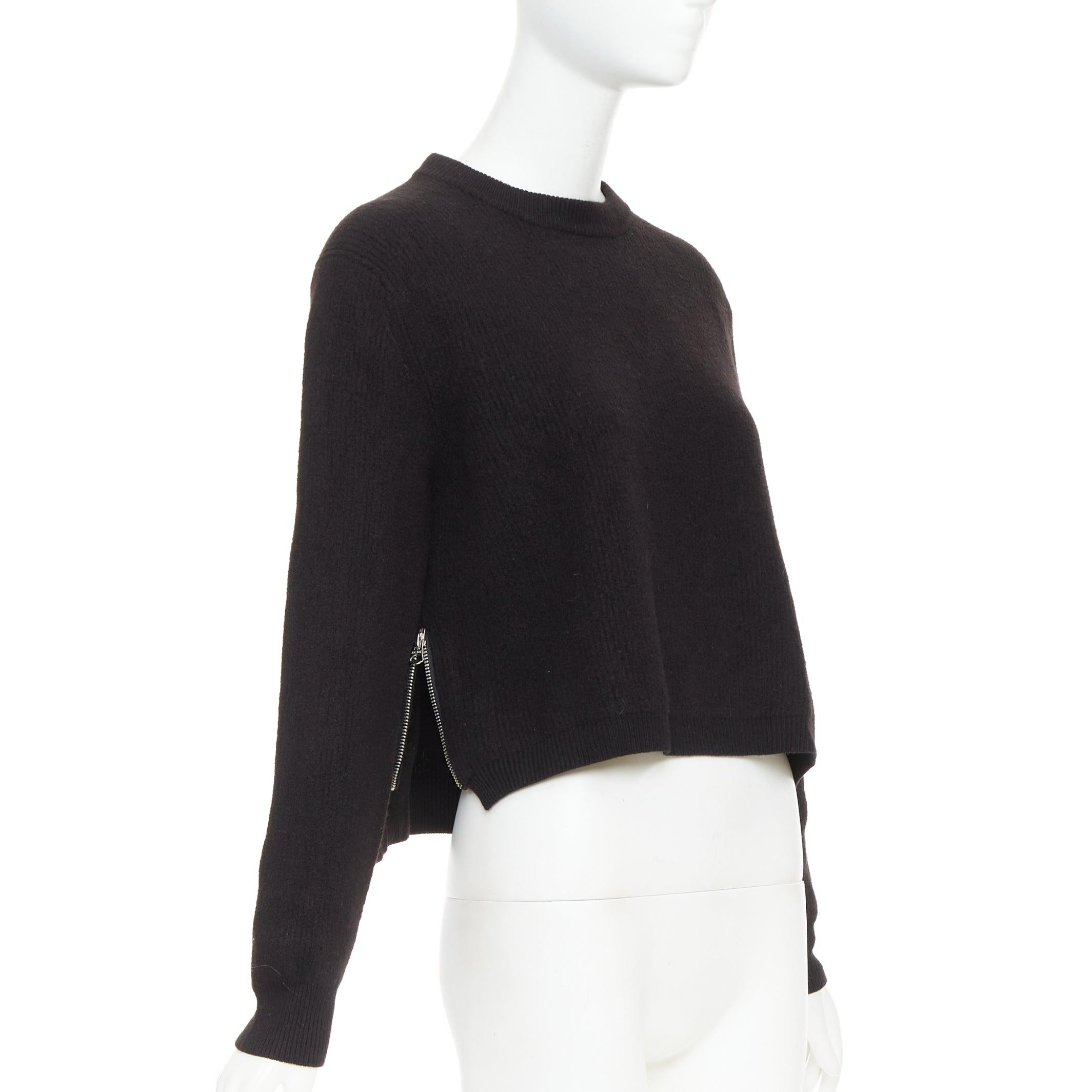 Noir ACNE STUDIOS 2014 Misty Boiled noir laine mérinos crop zip side pullover XS en vente
