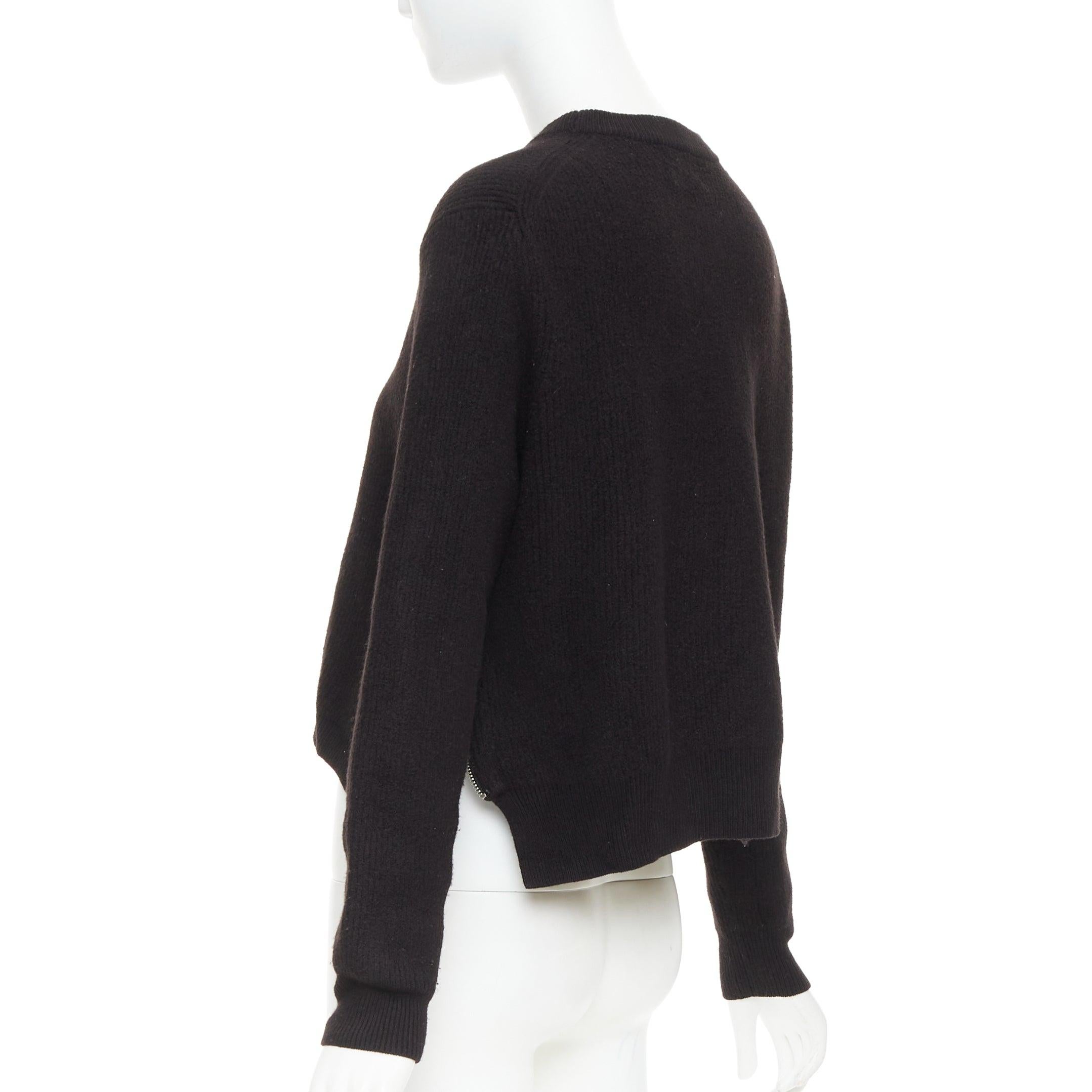 ACNE STUDIOS 2014 Misty Boiled noir laine mérinos crop zip side pullover XS en vente 1