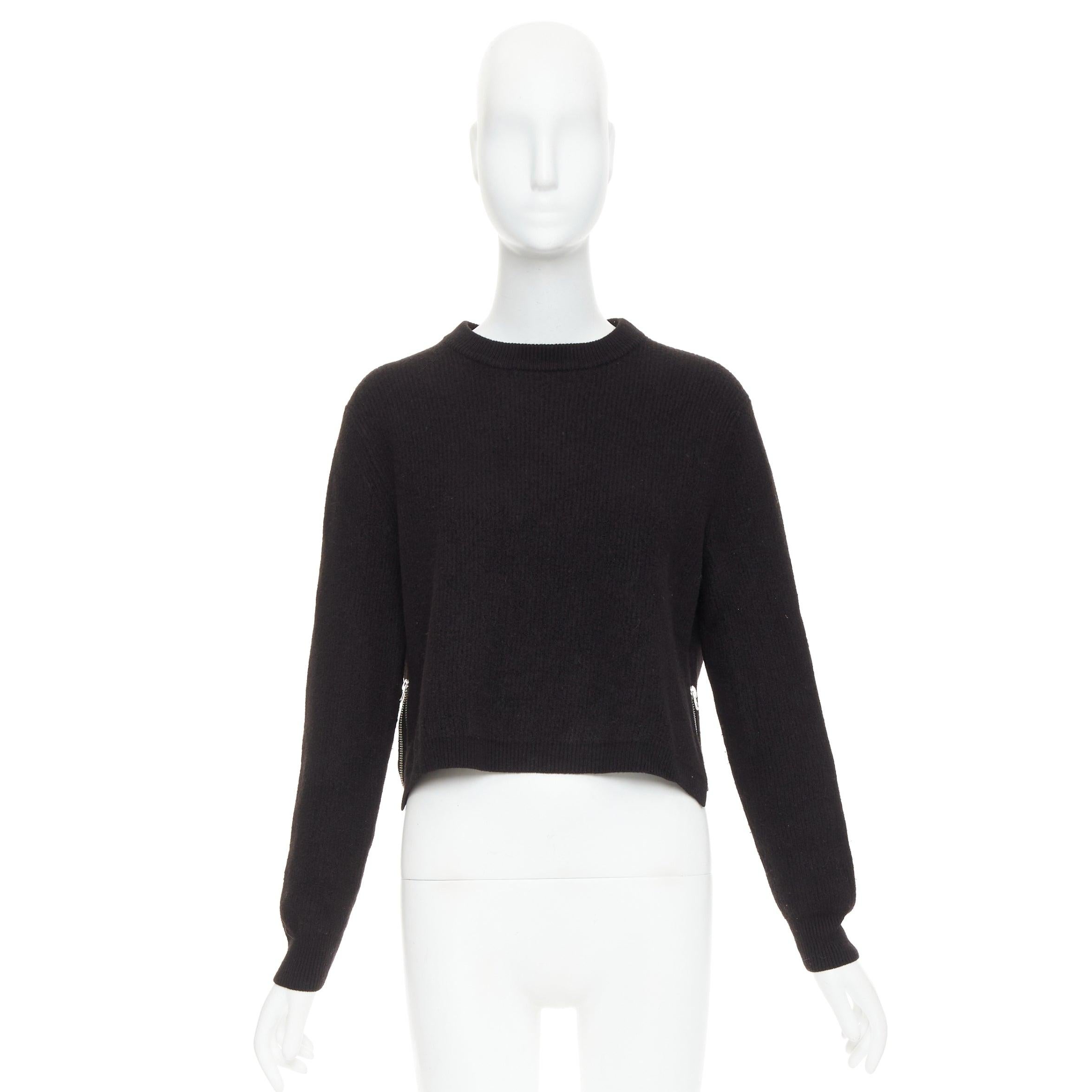 ACNE STUDIOS 2014 Misty Boiled noir laine mérinos crop zip side pullover XS en vente 4