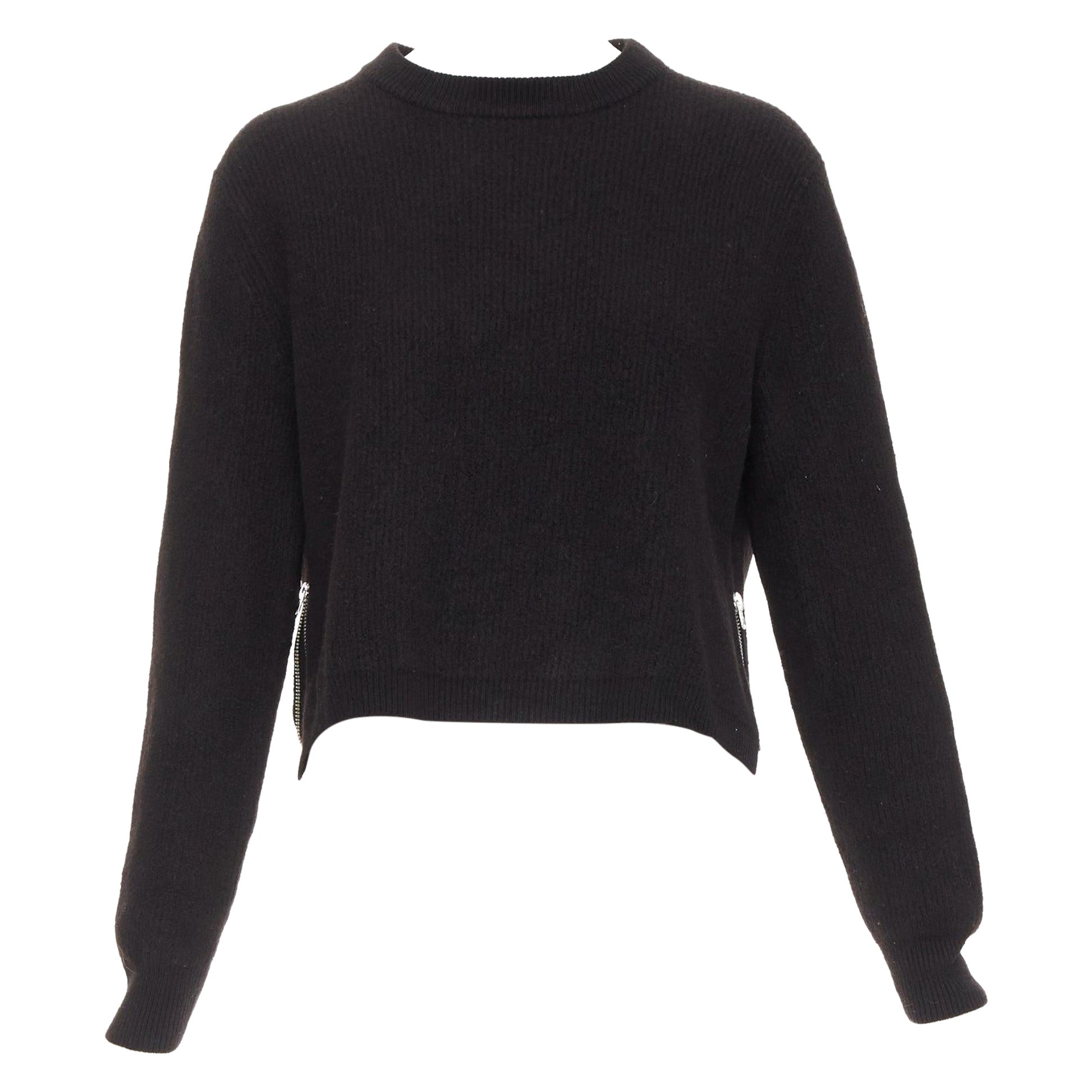 ACNE STUDIOS 2014 Misty Boiled noir laine mérinos crop zip side pullover XS