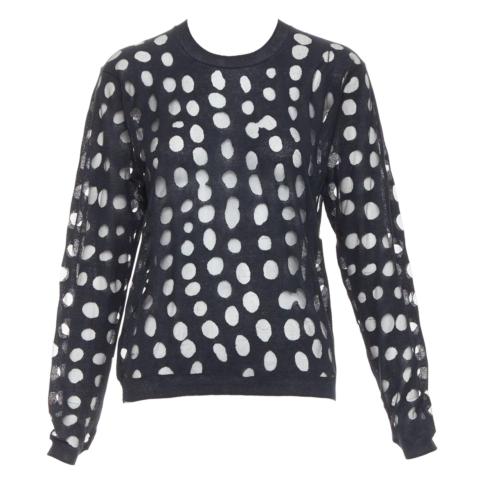 ACNE STUDIOS 2014 Dot Dot Dot nero in misto cotone a pois trasparenti maglione pullover S in vendita