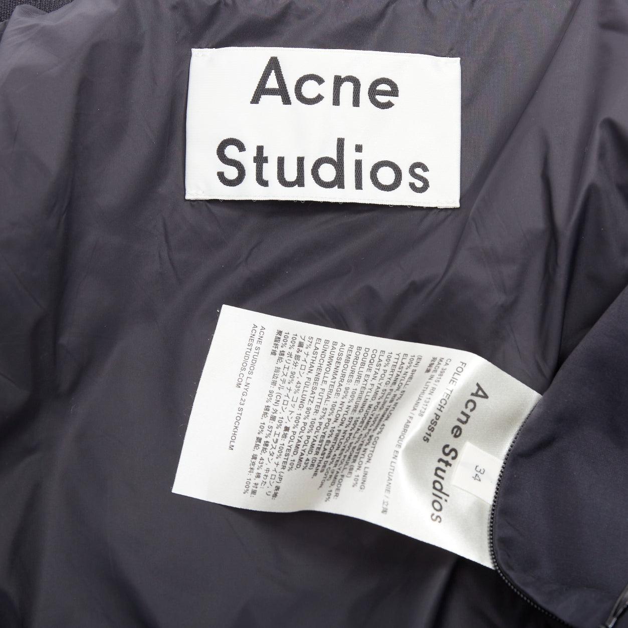 ACNE STUDIOS 2015 Folie Tech black bomber silver zip mini dress FR34 XS For Sale 4