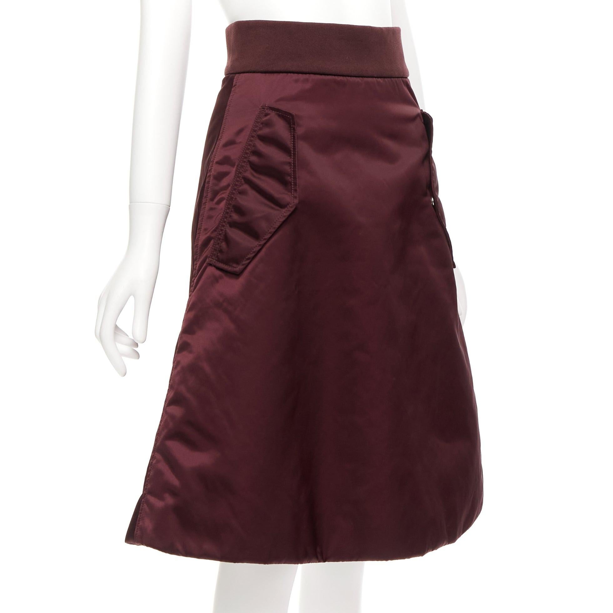 Black ACNE STUDIOS 2015 Pag Bomber plum purple nylon padded A-line skirt FR34 XS For Sale