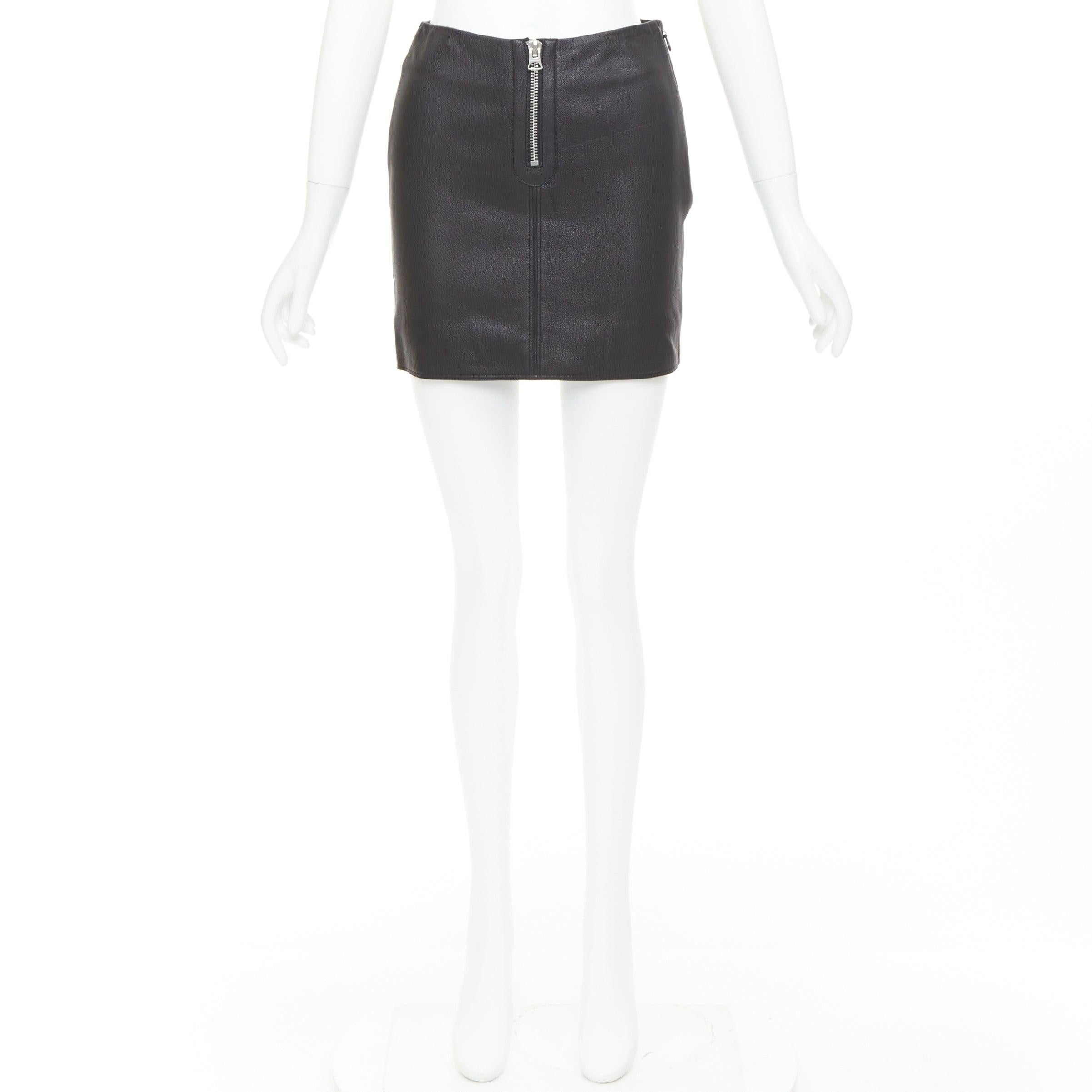 ACNE STUDIOS 2016 Franca jupe crayon en cuir noir avec zip argenté FR32 XXS en vente 5