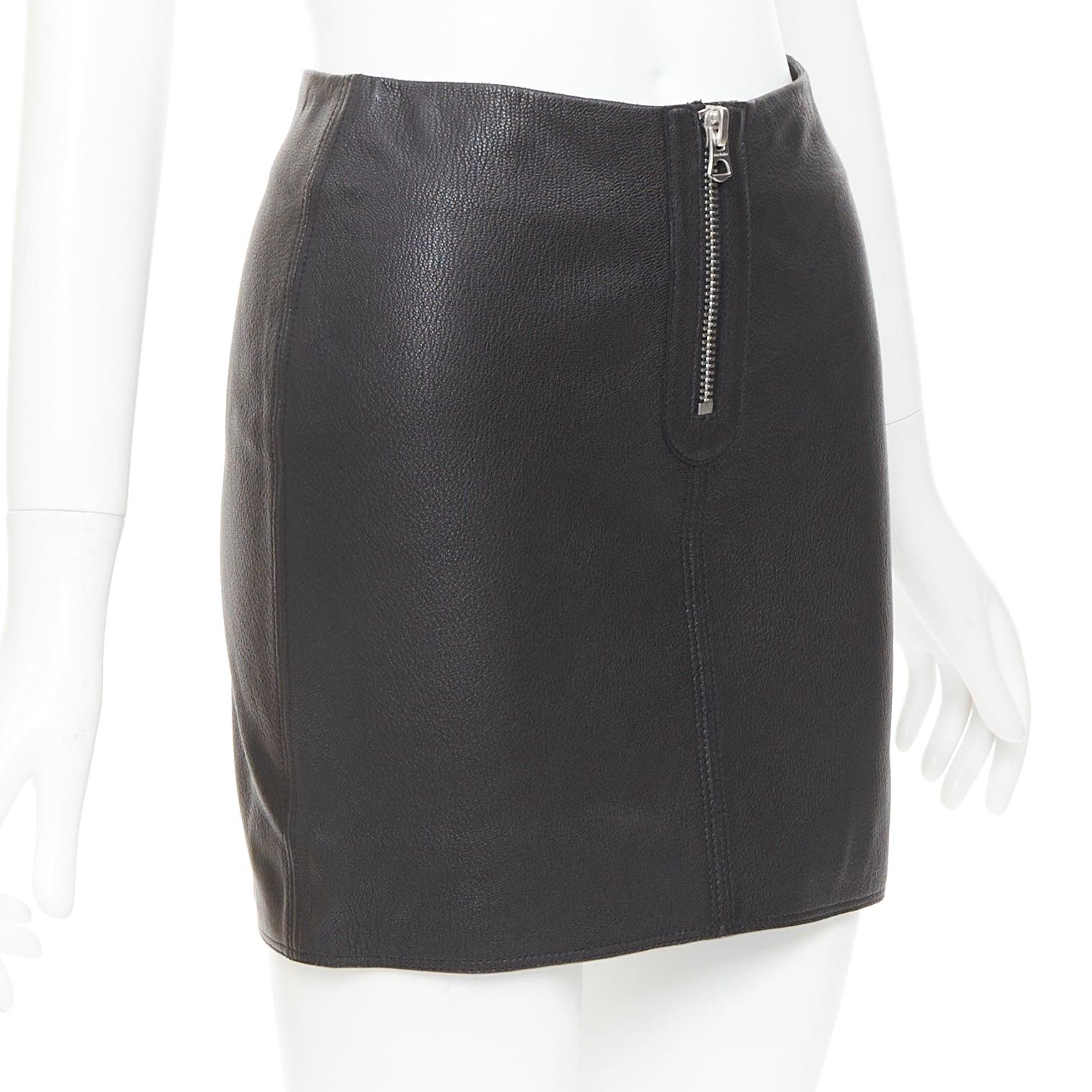 Noir ACNE STUDIOS 2016 Franca jupe crayon en cuir noir avec zip argenté FR32 XXS en vente