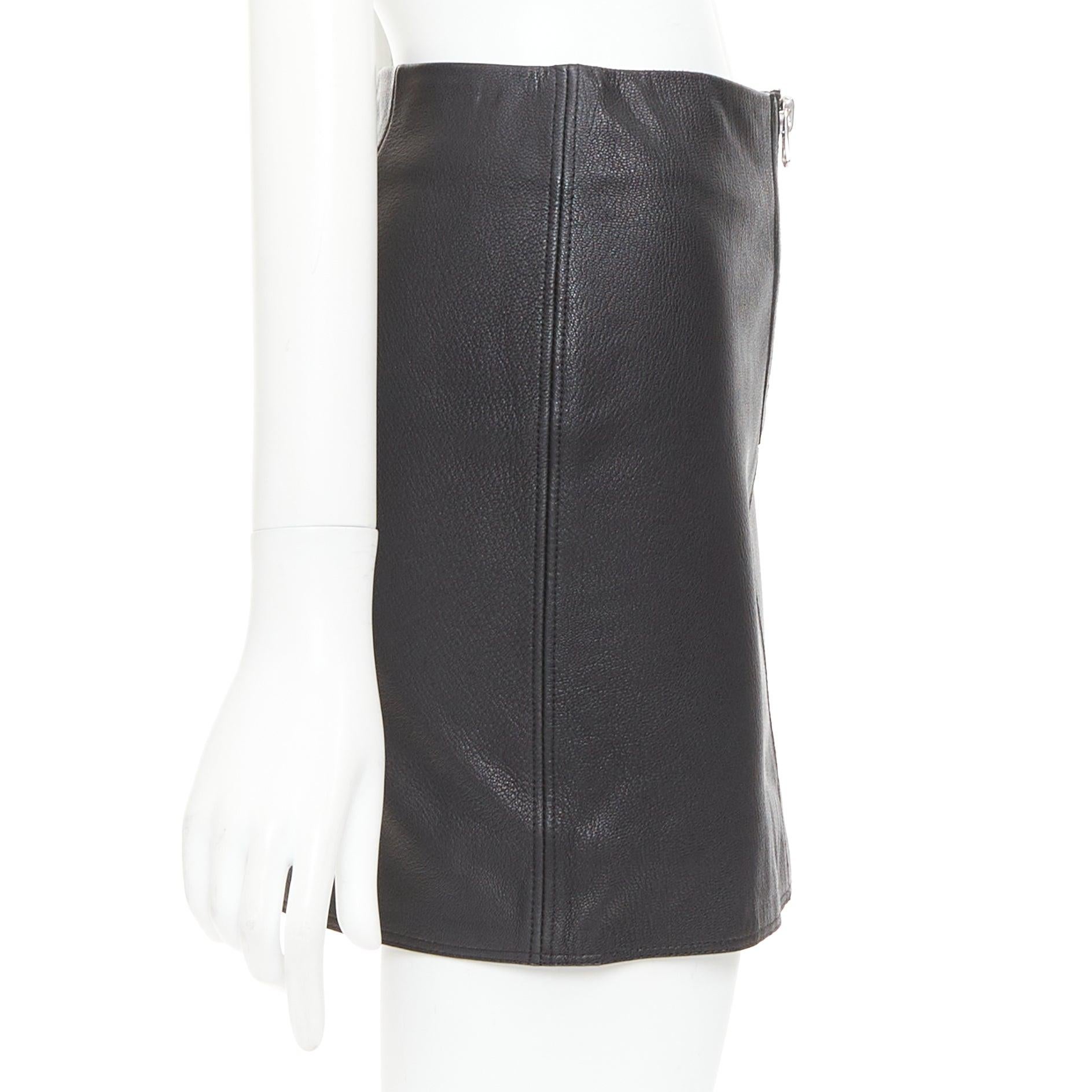 ACNE STUDIOS 2016 Franca jupe crayon en cuir noir avec zip argenté FR32 XXS Excellent état - En vente à Hong Kong, NT