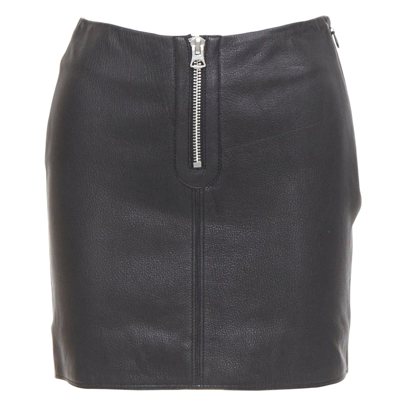 ACNE STUDIOS 2016 Franca jupe crayon en cuir noir avec zip argenté FR32 XXS