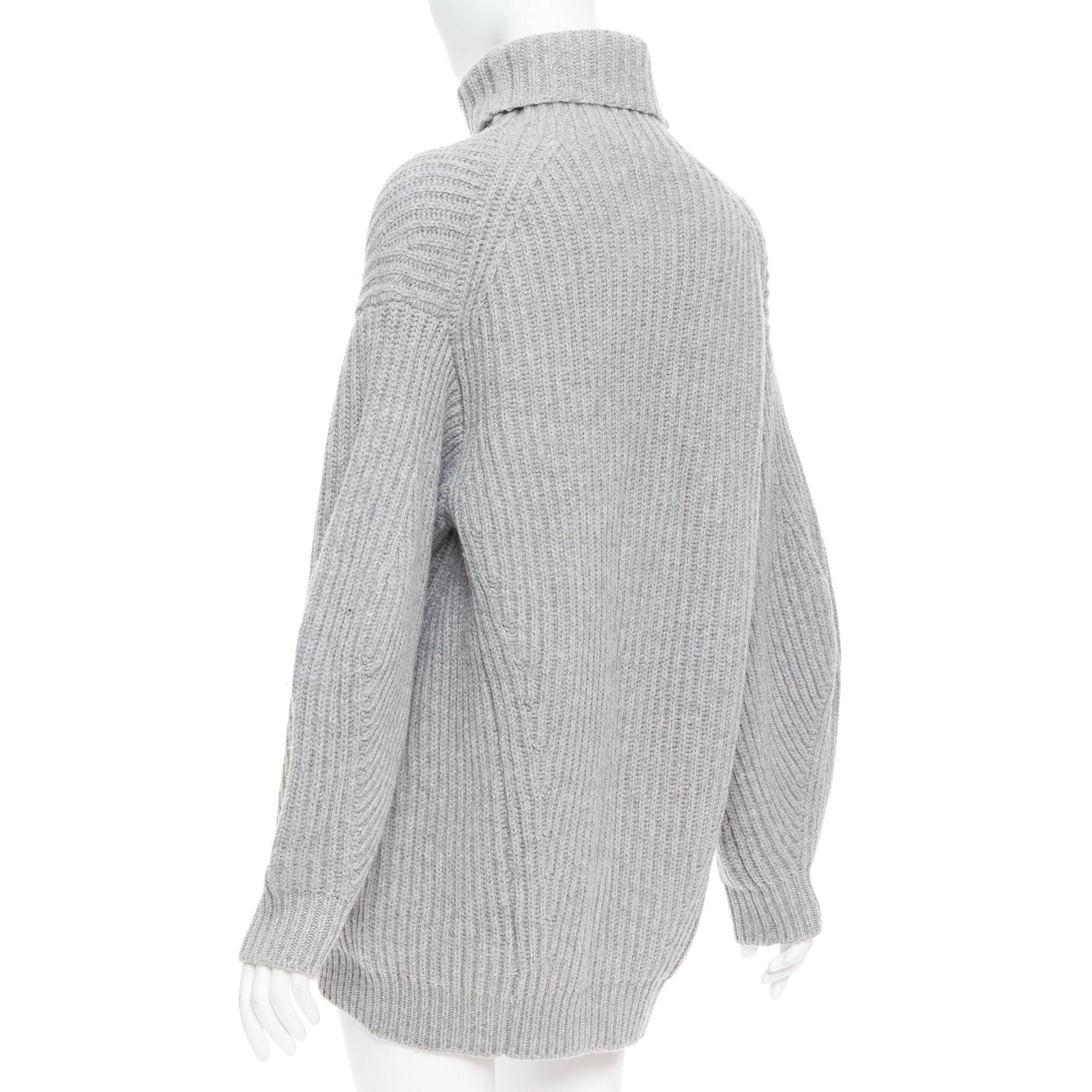 ACNE STUDIOS 2016 Isa gris laine chunky pull à col roulé côtelé XS. en vente 1