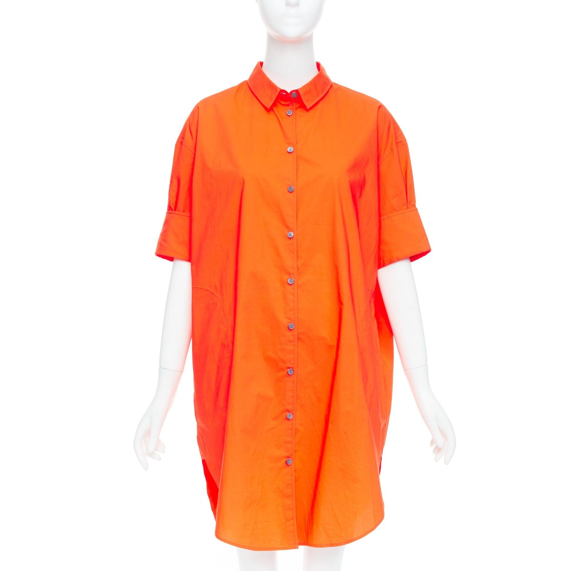Orange ACNE STUDIOS 2016 Lash Tech Pop neon orange cotton shirt dress FR34 XS For Sale