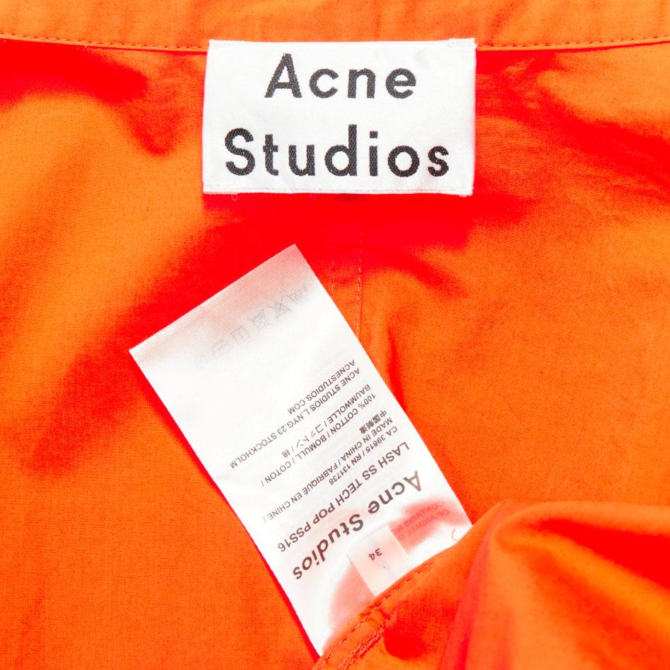 ACNE STUDIOS 2016 Lash Tech Pop neon orange cotton shirt dress FR34 XS For Sale 3