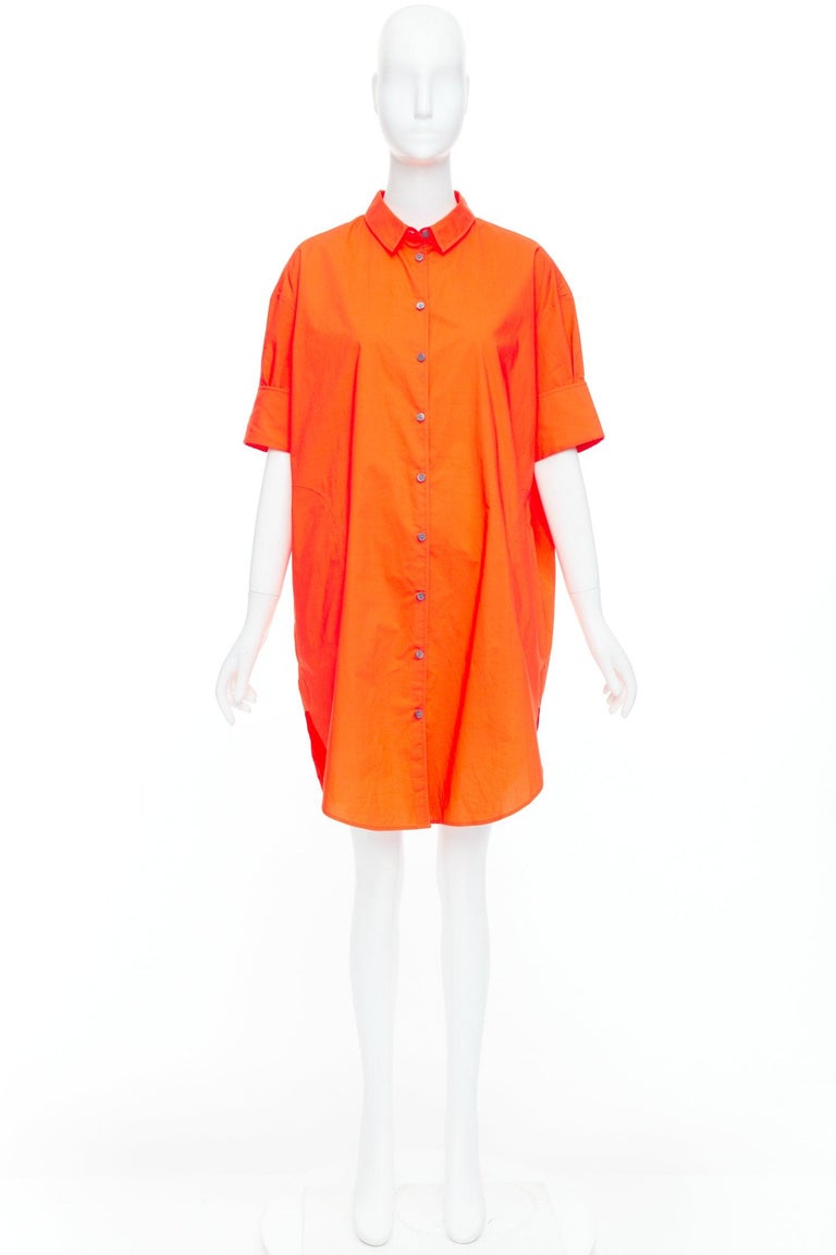 neon orange shirt dress Universal Standard Plus Size Cooling Stretch Cupro Savannah Dress