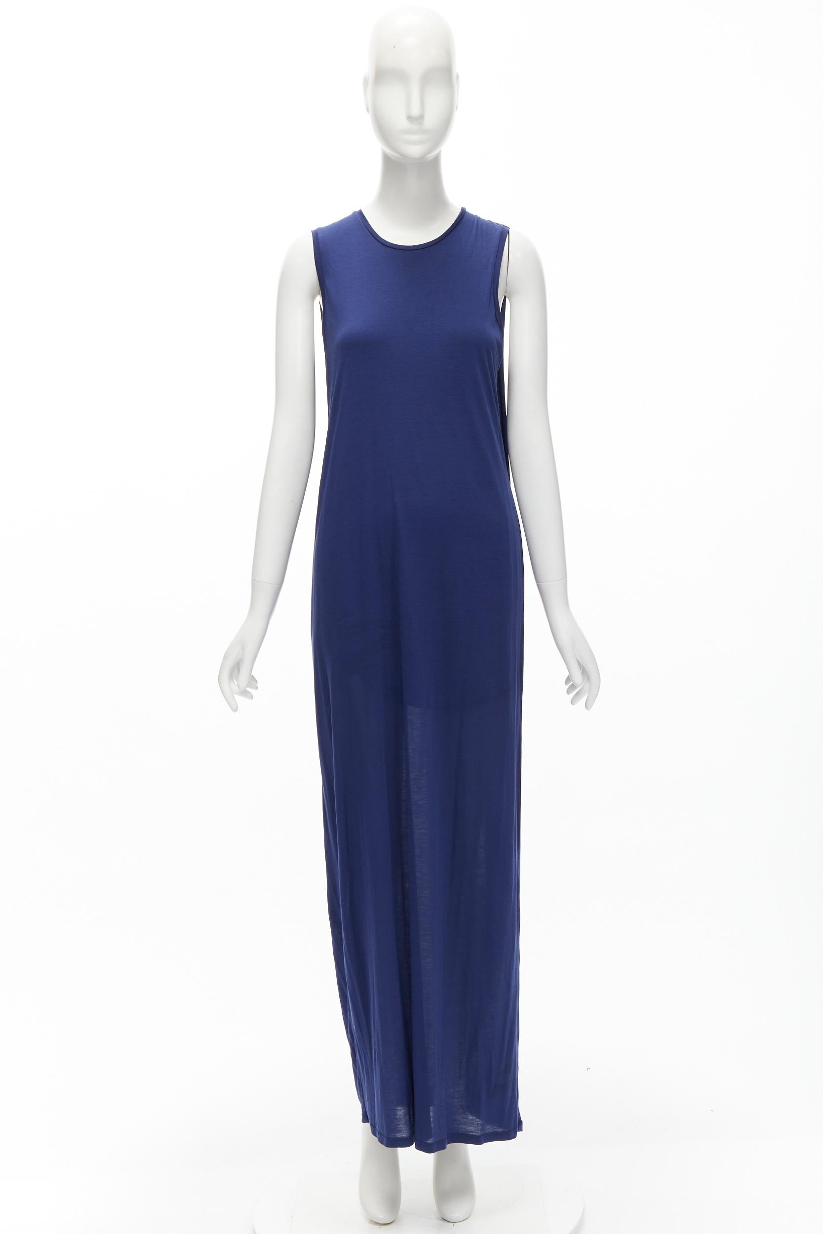 ACNE STUDIOS 2016 Ormanda Tencel Marineblaues mehrschichtiges Tankkleid mit Kapuze und Illusion im Angebot 5