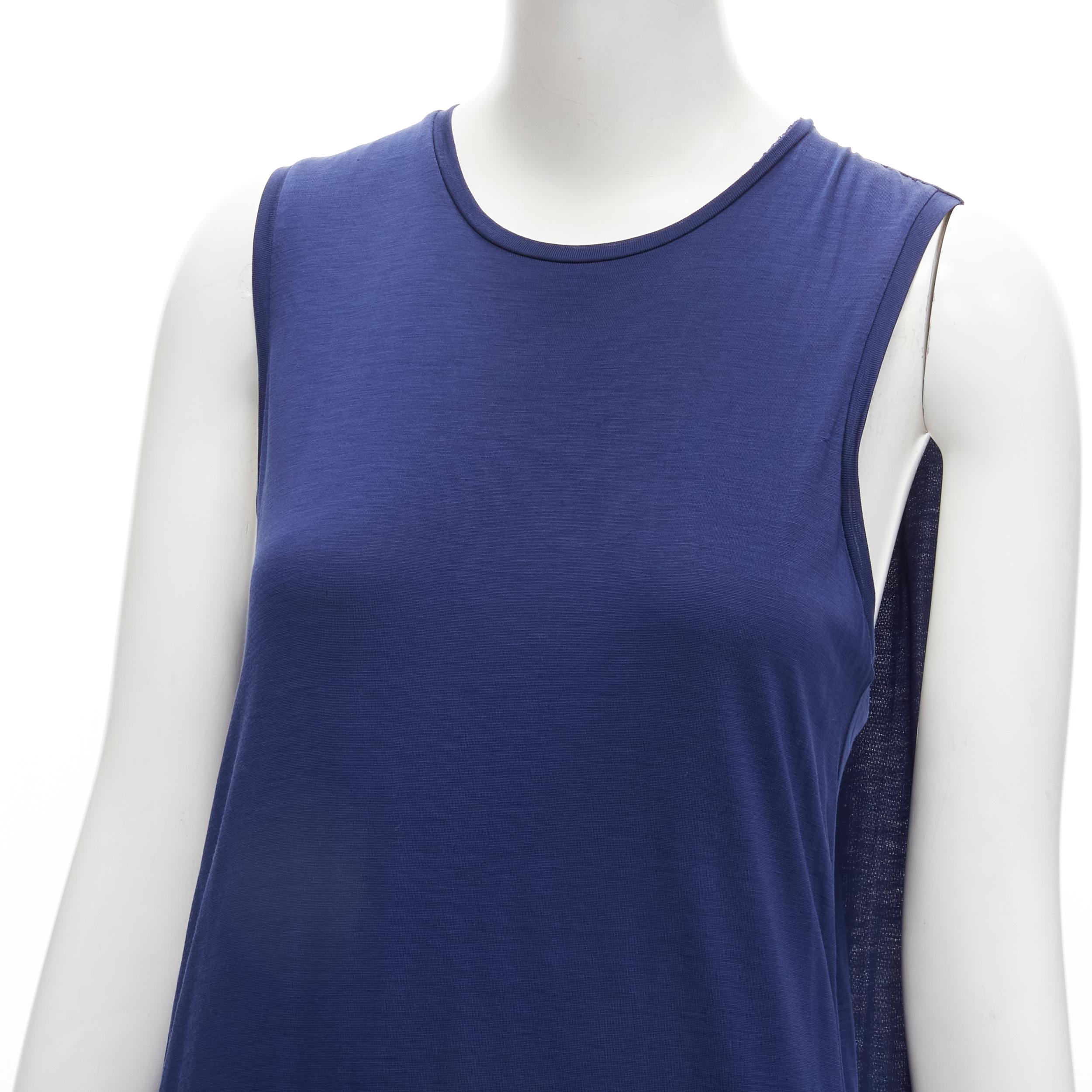 ACNE STUDIOS 2016 Ormanda Tencel Marineblaues mehrschichtiges Tankkleid mit Kapuze und Illusion im Angebot 2