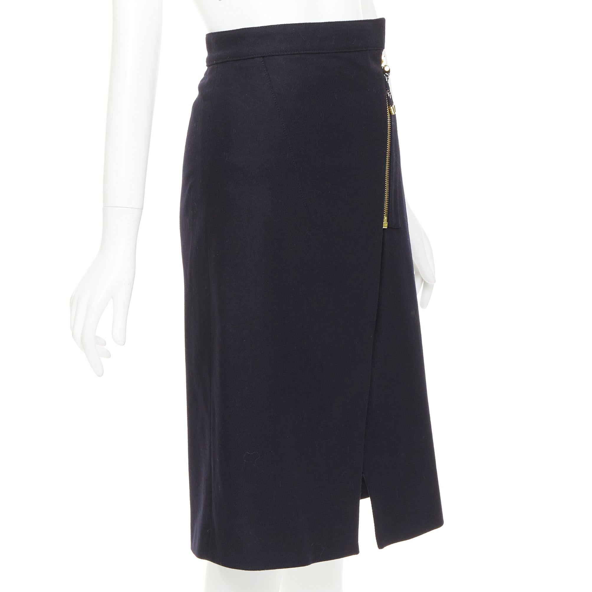 Noir ACNE STUDIOS 2016 Panna Wool black silver asymmetric zip knee skirt FR32 XXS en vente