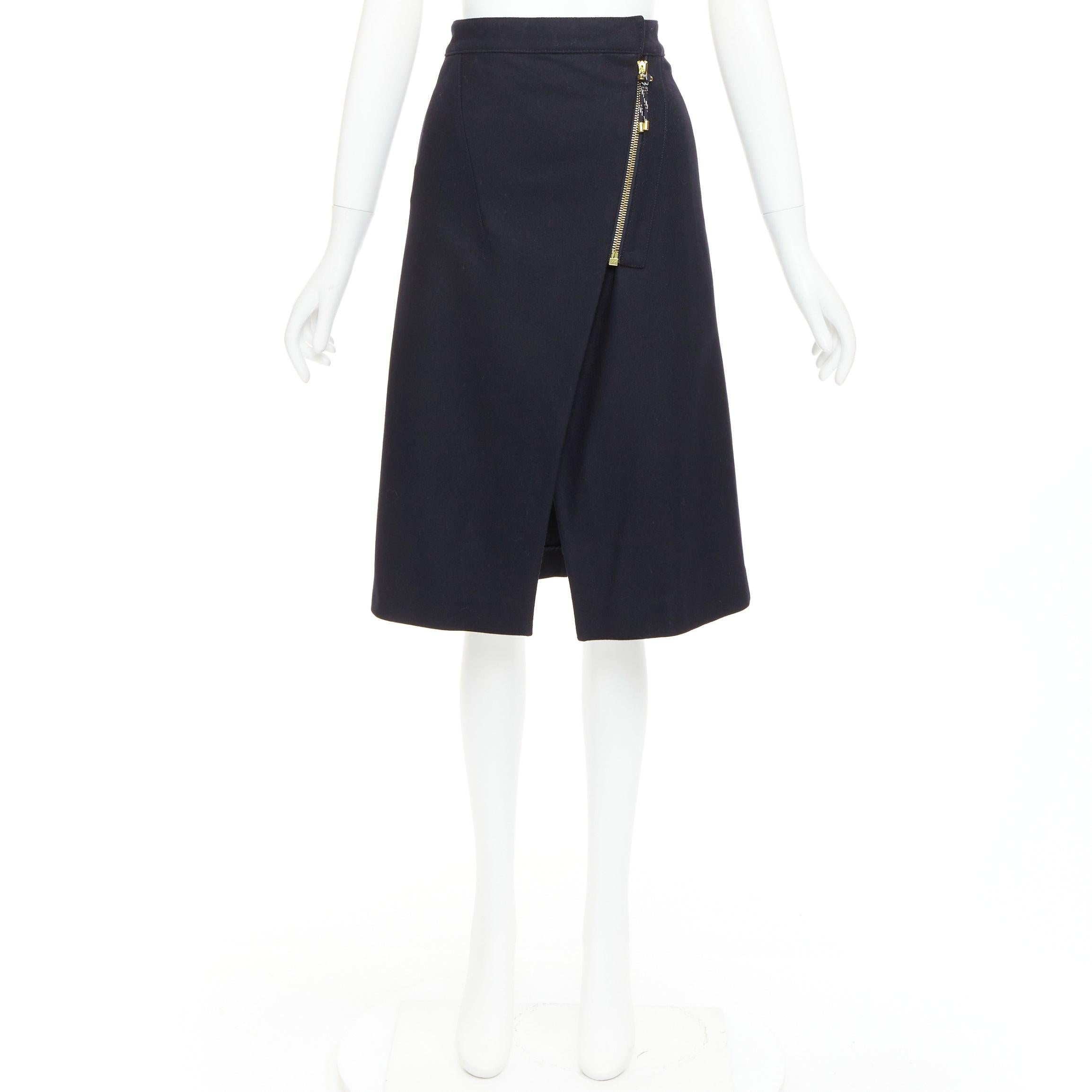 ACNE STUDIOS 2016 Panna Wool black silver asymmetric zip knee skirt FR32 XXS en vente 4