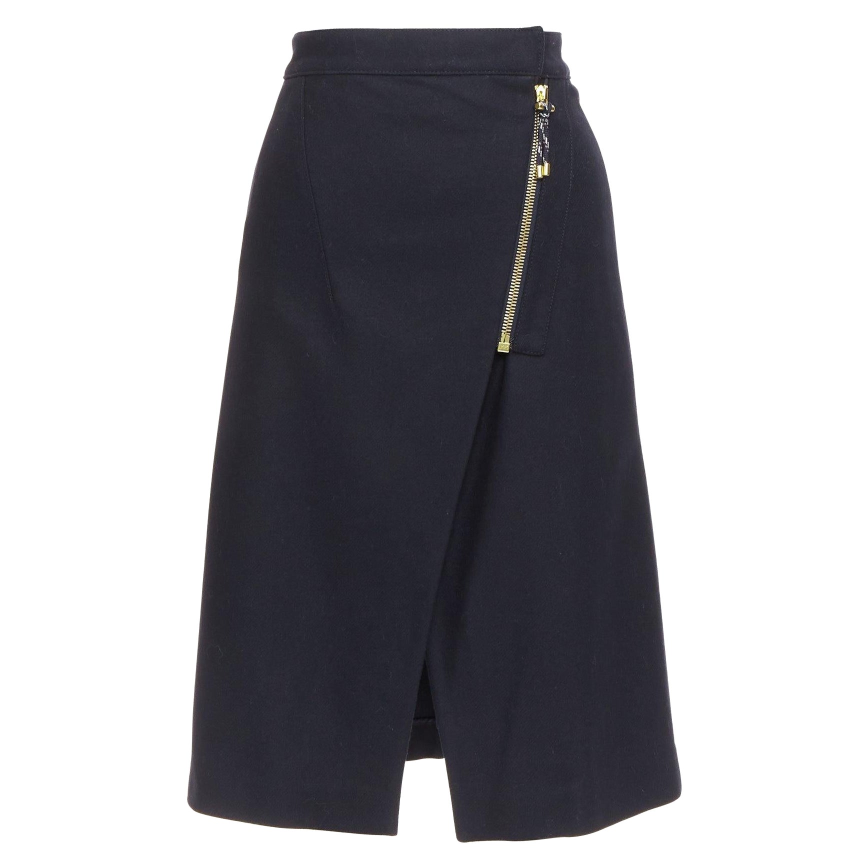 ACNE STUDIOS 2016 Panna Lana negro plata cremallera asimétrica rodilla falda FR32 XXS