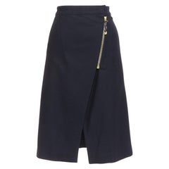 ACNE STUDIOS 2016 Panna Wool black silver asymmetric zip knee skirt FR32 XXS
