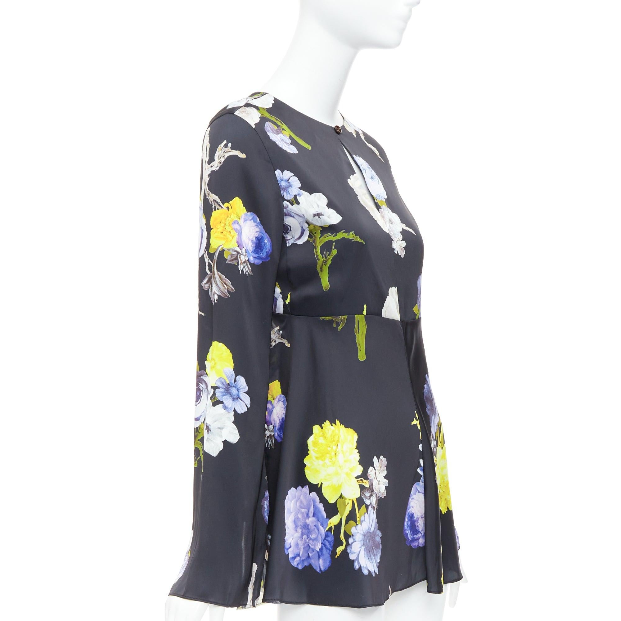 ACNE STUDIOS 2017 Bahari top acampanado de seda floral morado negro FR34 XS Negro en venta