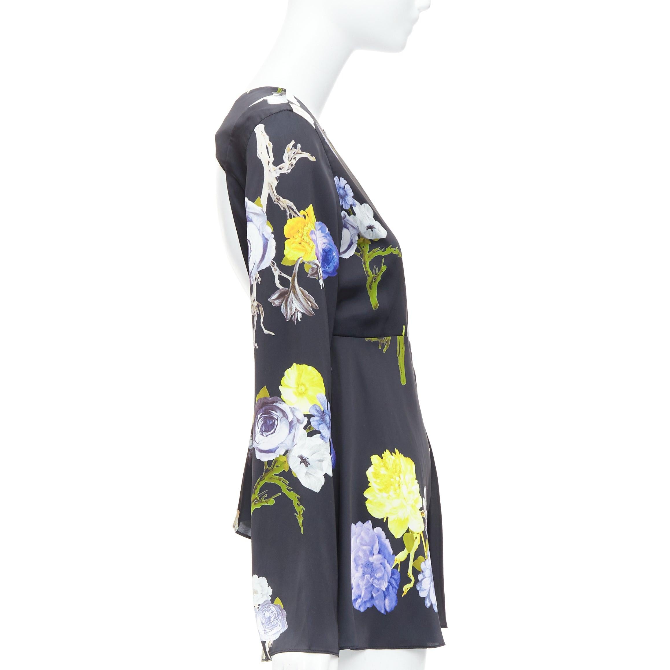 ACNE STUDIOS 2017 Bahari top acampanado de seda floral morado negro FR34 XS en Excelente estado para la venta en Hong Kong, NT