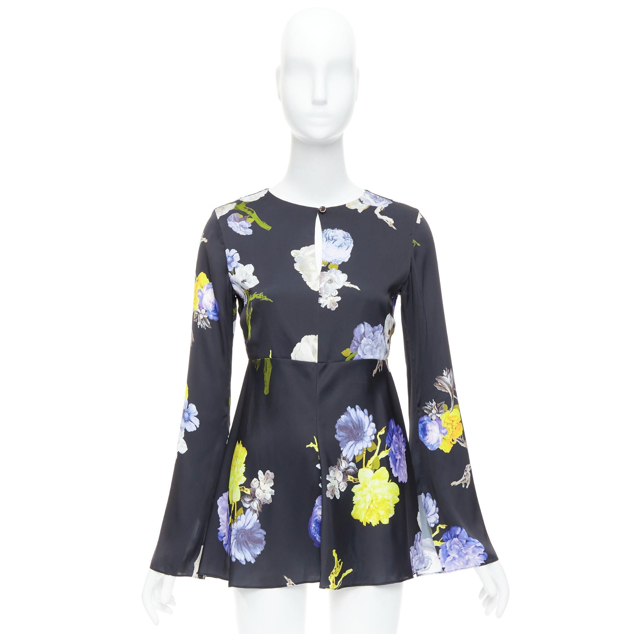ACNE STUDIOS 2017 Bahari top acampanado de seda floral morado negro FR34 XS en venta 4