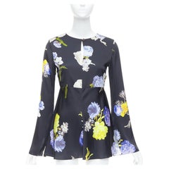ACNE STUDIOS 2017 Bahari purple black floral silky flare cut out top FR34 XS