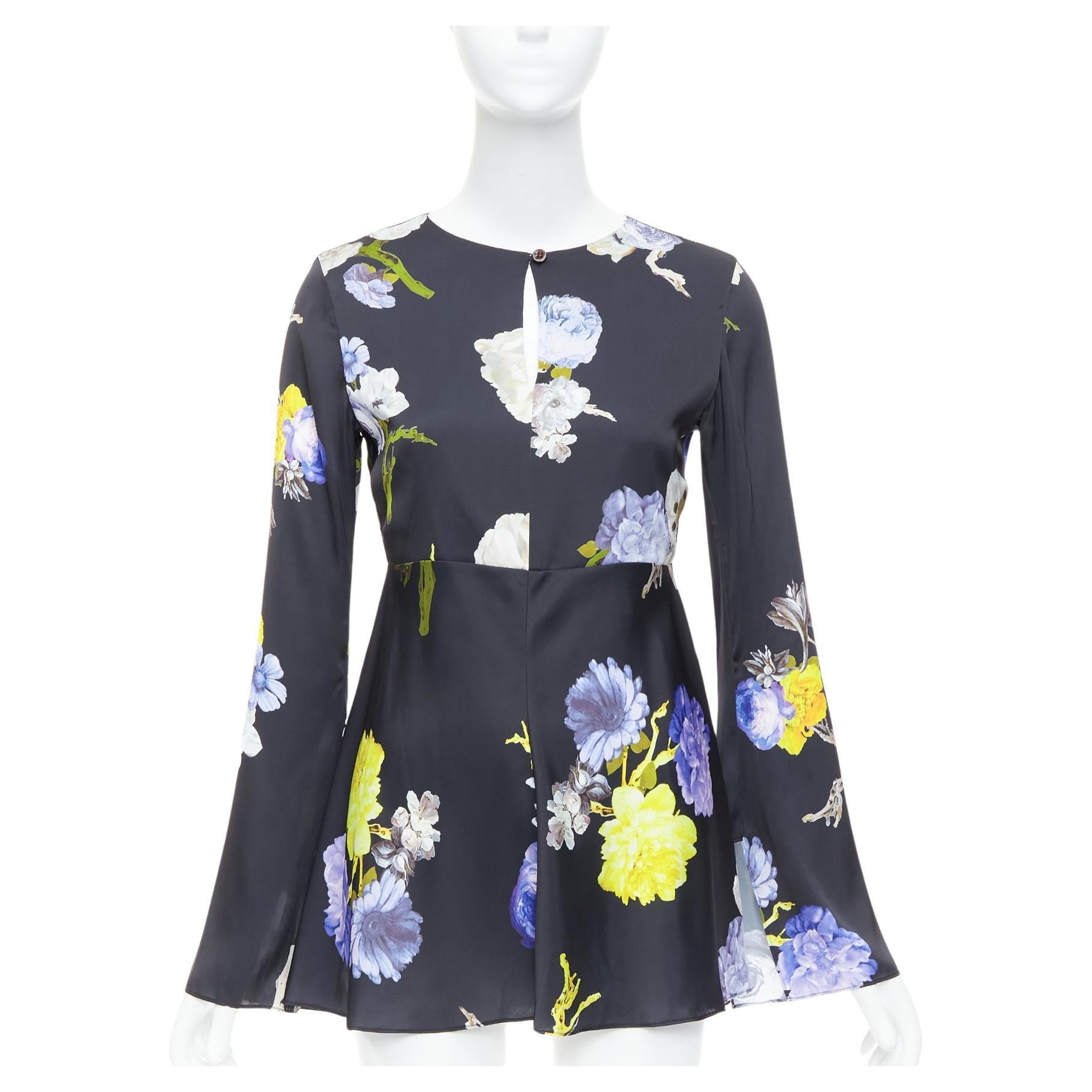 ACNE STUDIOS 2017 Bahari top acampanado de seda floral morado negro FR34 XS en venta