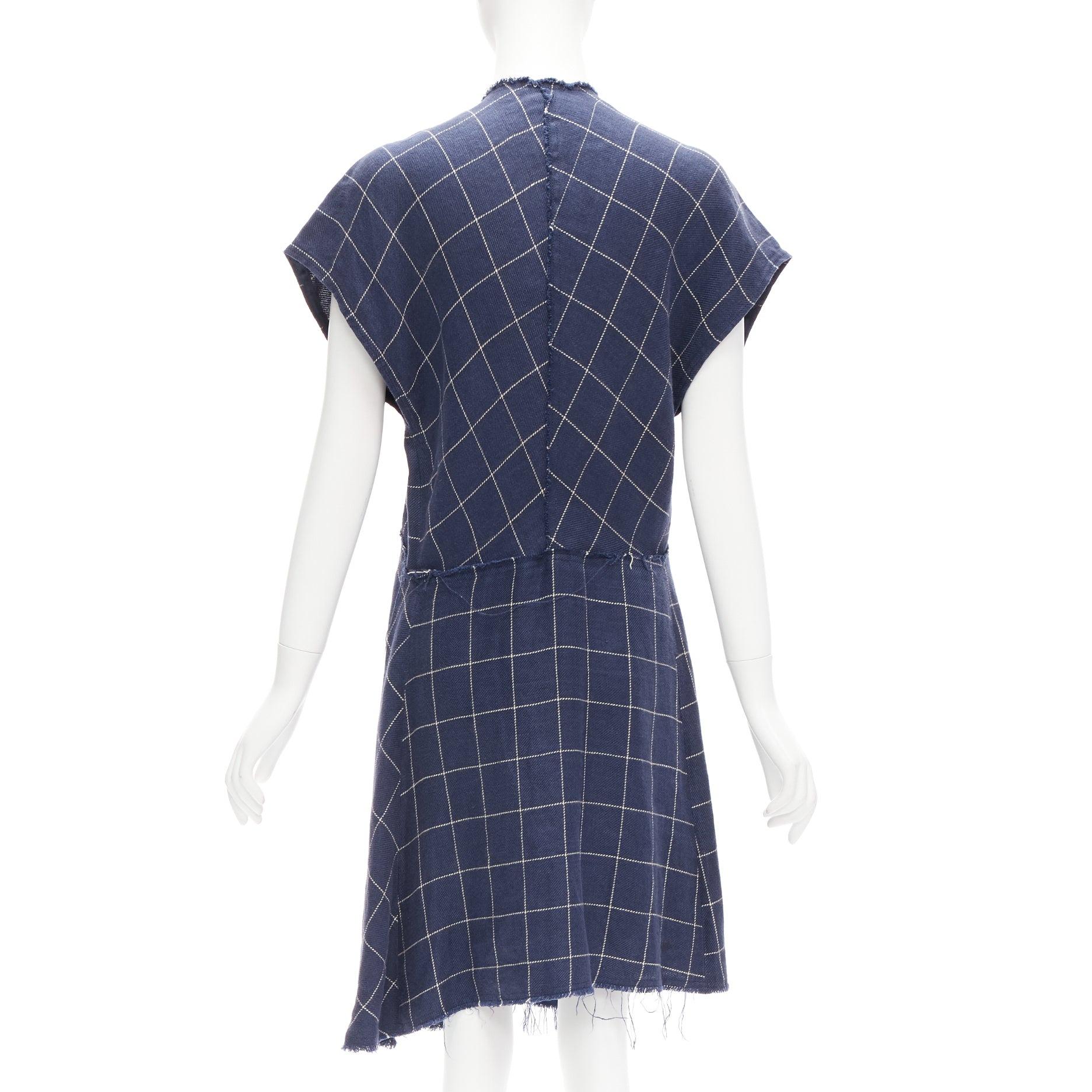 Women's ACNE STUDIOS 2018 navy white linen windowpane bias cut raw edge dress FR34 XS For Sale