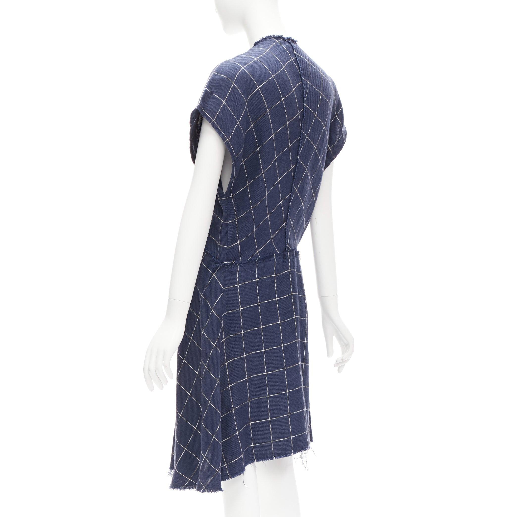 ACNE STUDIOS 2018 marineblaues, weißes windowpane-Kleid aus Leinen mit schrägem Schnitt und schrägem Rand FR34 XS im Angebot 1