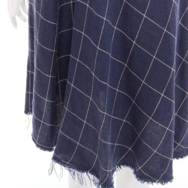 ACNE STUDIOS 2018 navy white linen windowpane bias cut raw edge dress FR34 XS For Sale 2