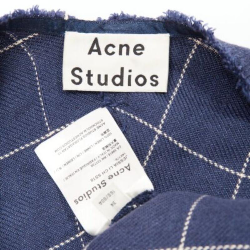 ACNE STUDIOS 2018 navy white linen windowpane bias cut raw edge dress FR34 XS For Sale 3
