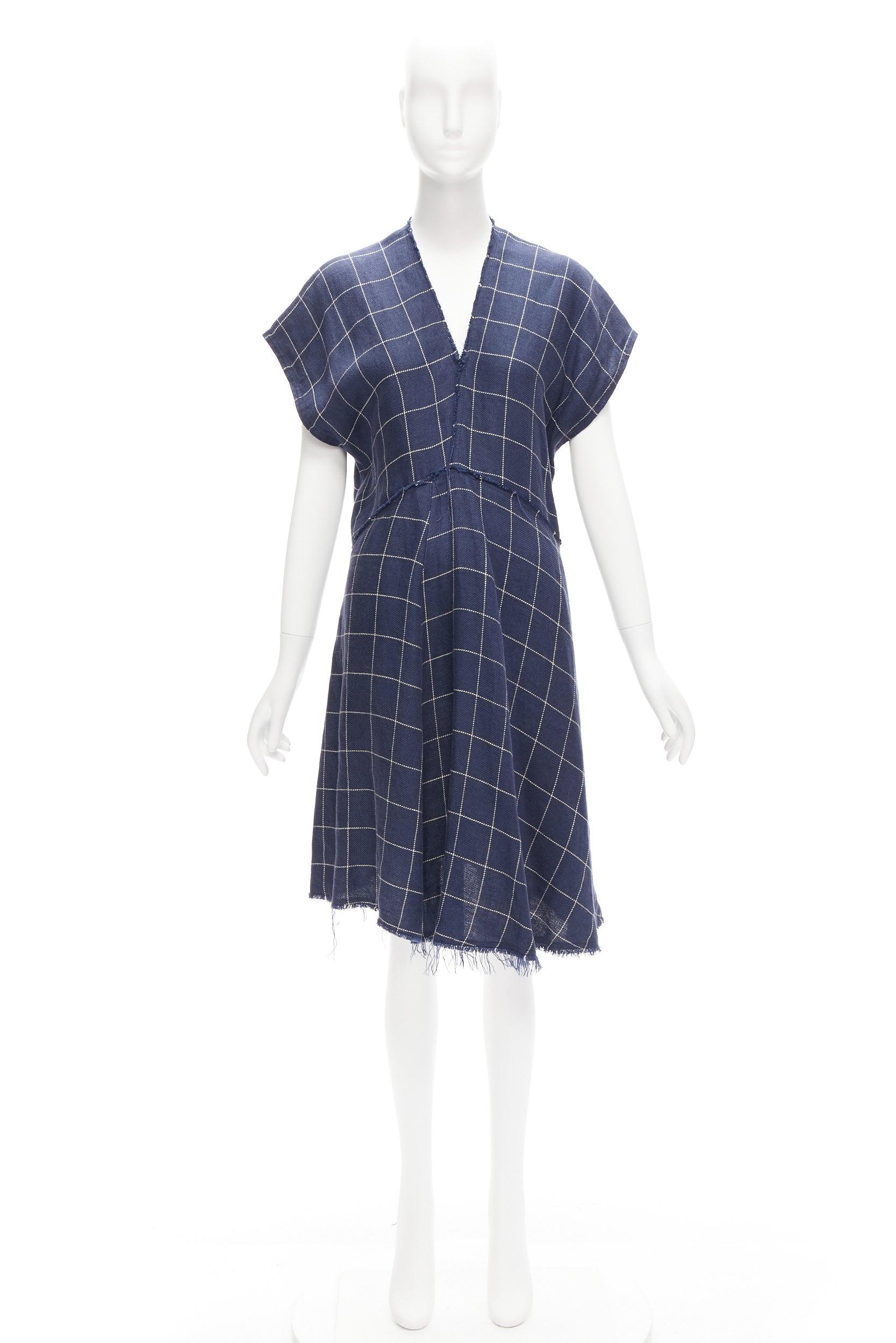 ACNE STUDIOS 2018 marineblaues, weißes windowpane-Kleid aus Leinen mit schrägem Schnitt und schrägem Rand FR34 XS im Angebot 4