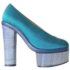 ACNE STUDIOS Alice blue thai silk wrapped platform heels pumps EU37 UK7 US4