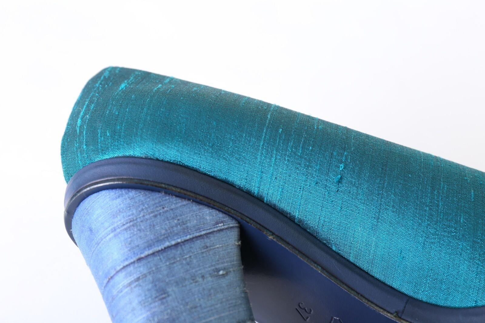 ACNE STUDIOS Alice turquoise blue thai silk covered platform round toe pump EU37 3