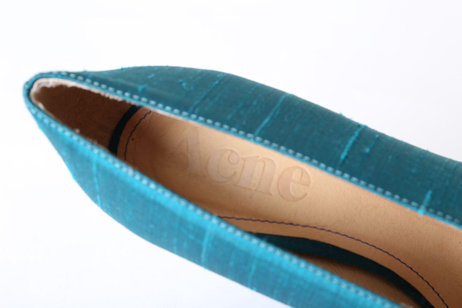 ACNE STUDIOS Alice turquoise blue thai silk covered platform round toe pump EU37 1