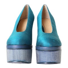 ACNE STUDIOS Alice turquoise blue thai silk covered platform round toe pump EU37